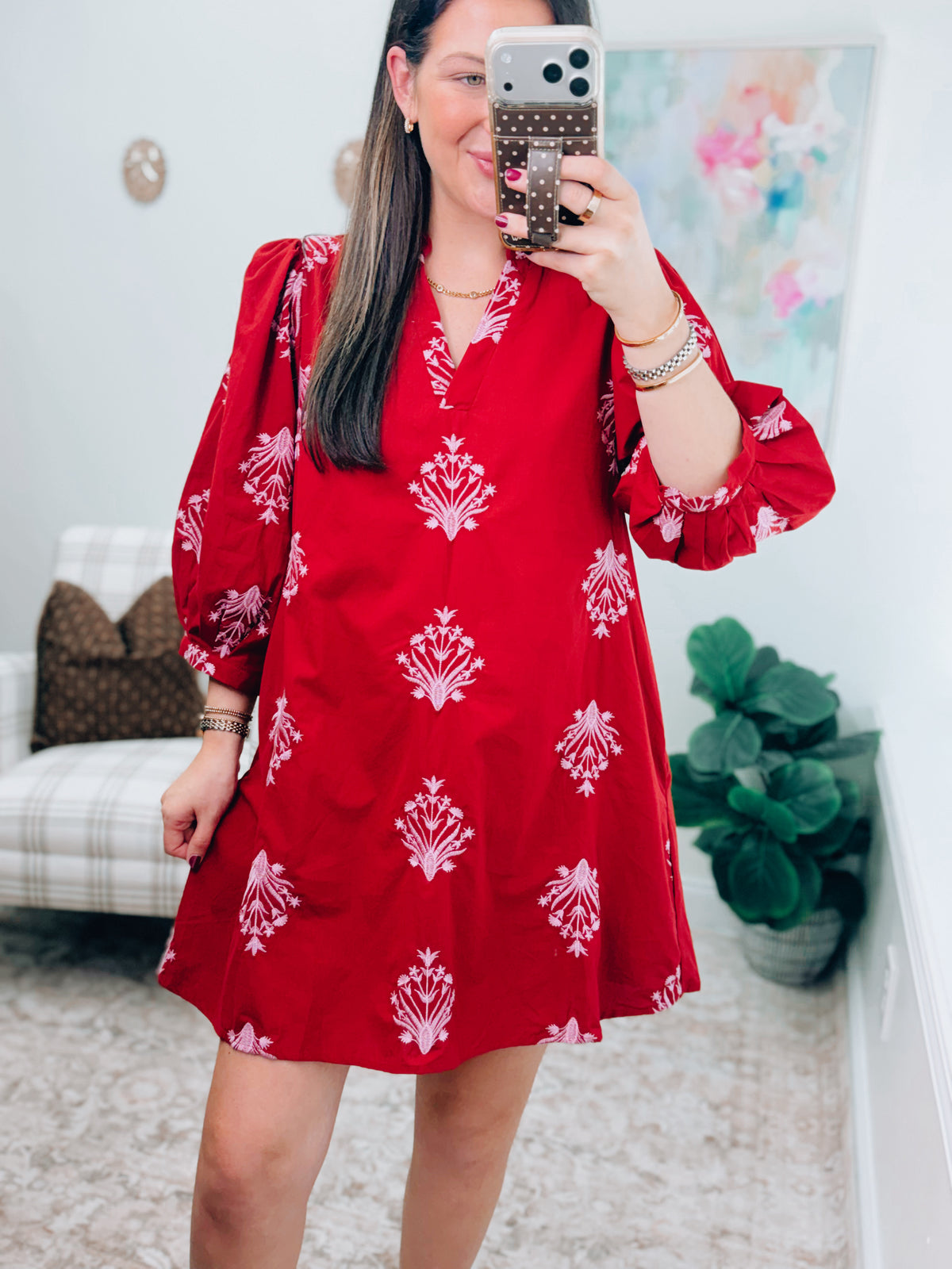 Burgundy Embroidered Mini Dress