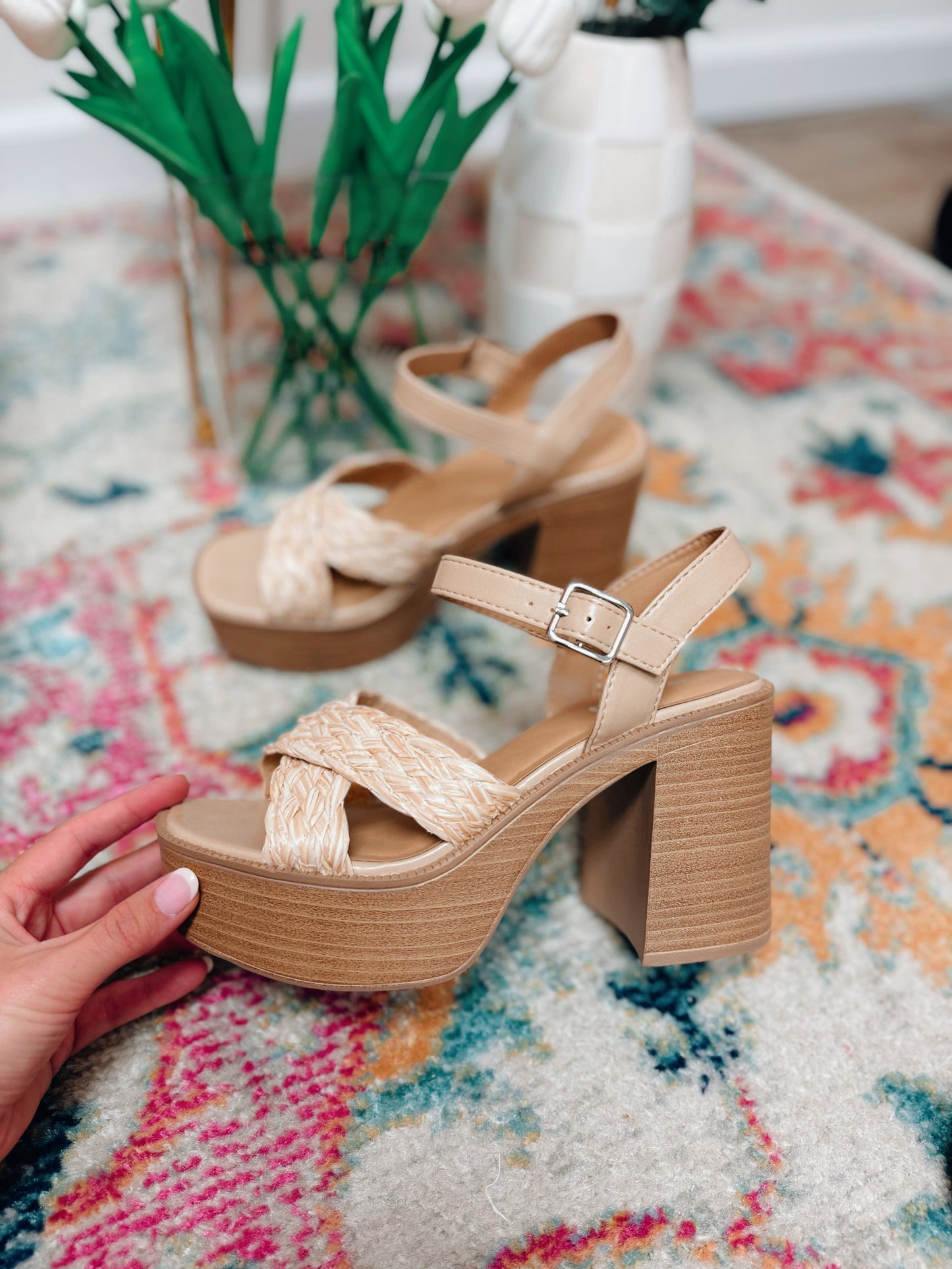 Raffia Wrap Platform Heels