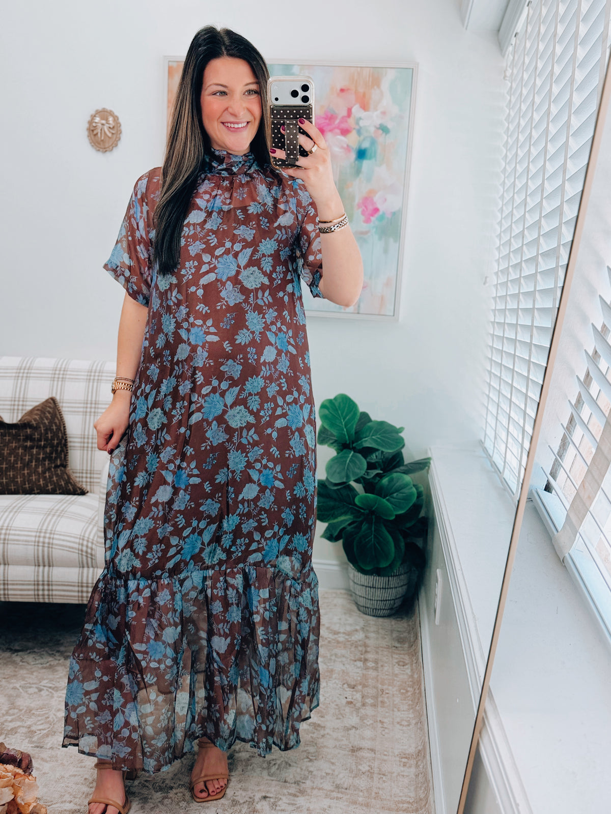 Muse Blue Floral Sheer Midi Dress