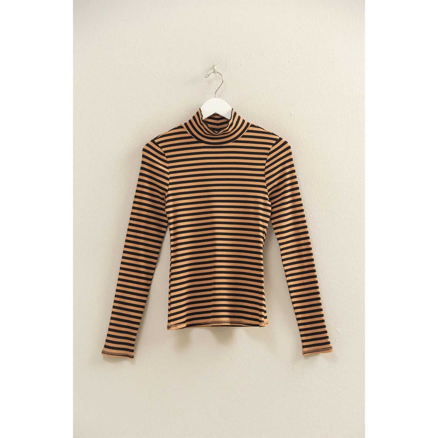 Striped Mock Neck Ribbed Top