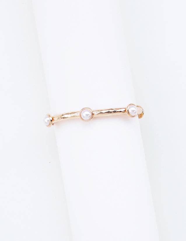 Gold Hammered Pearl Stretch Bangle