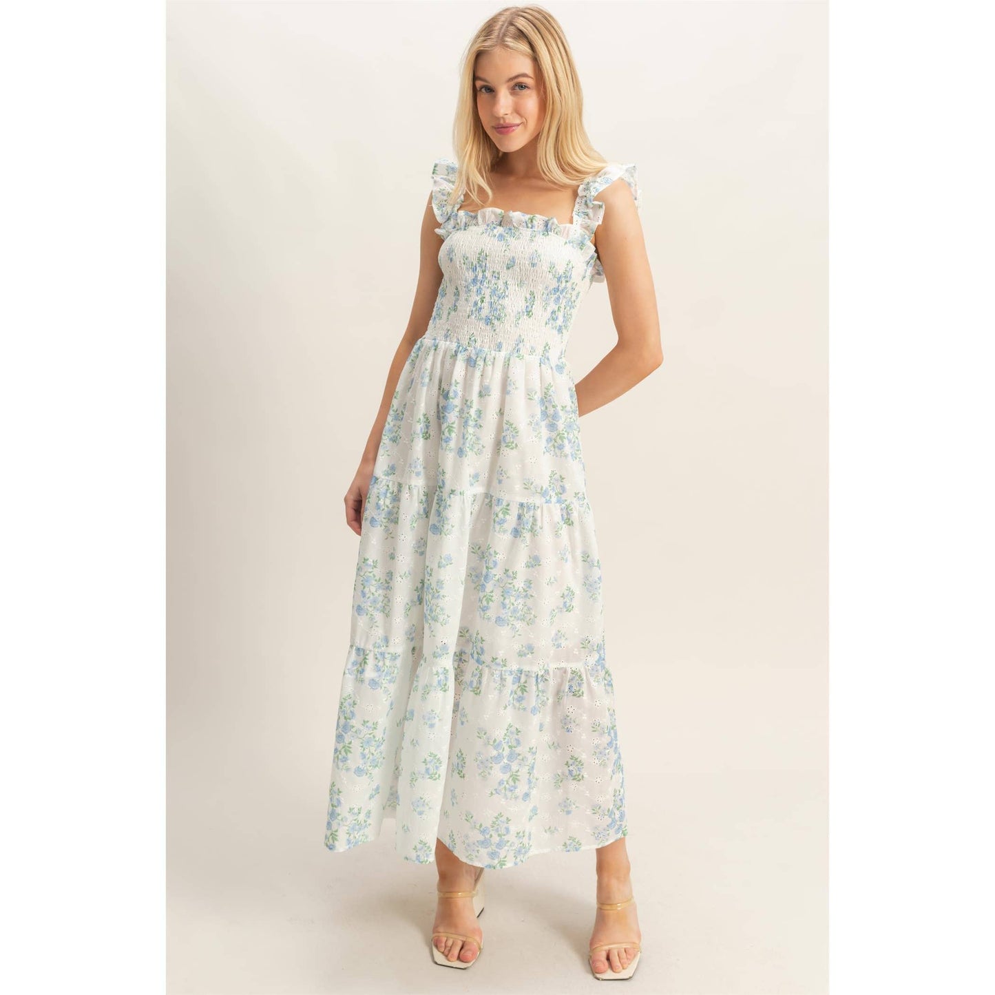 Smocked Floral Ruffle Strap Dress