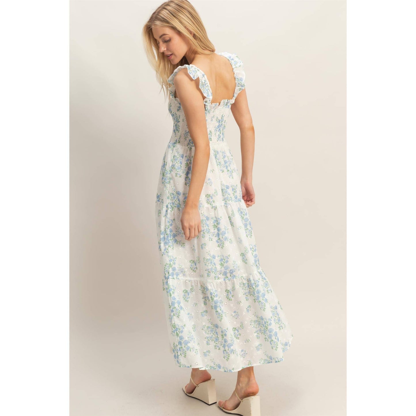 Smocked Floral Ruffle Strap Dress