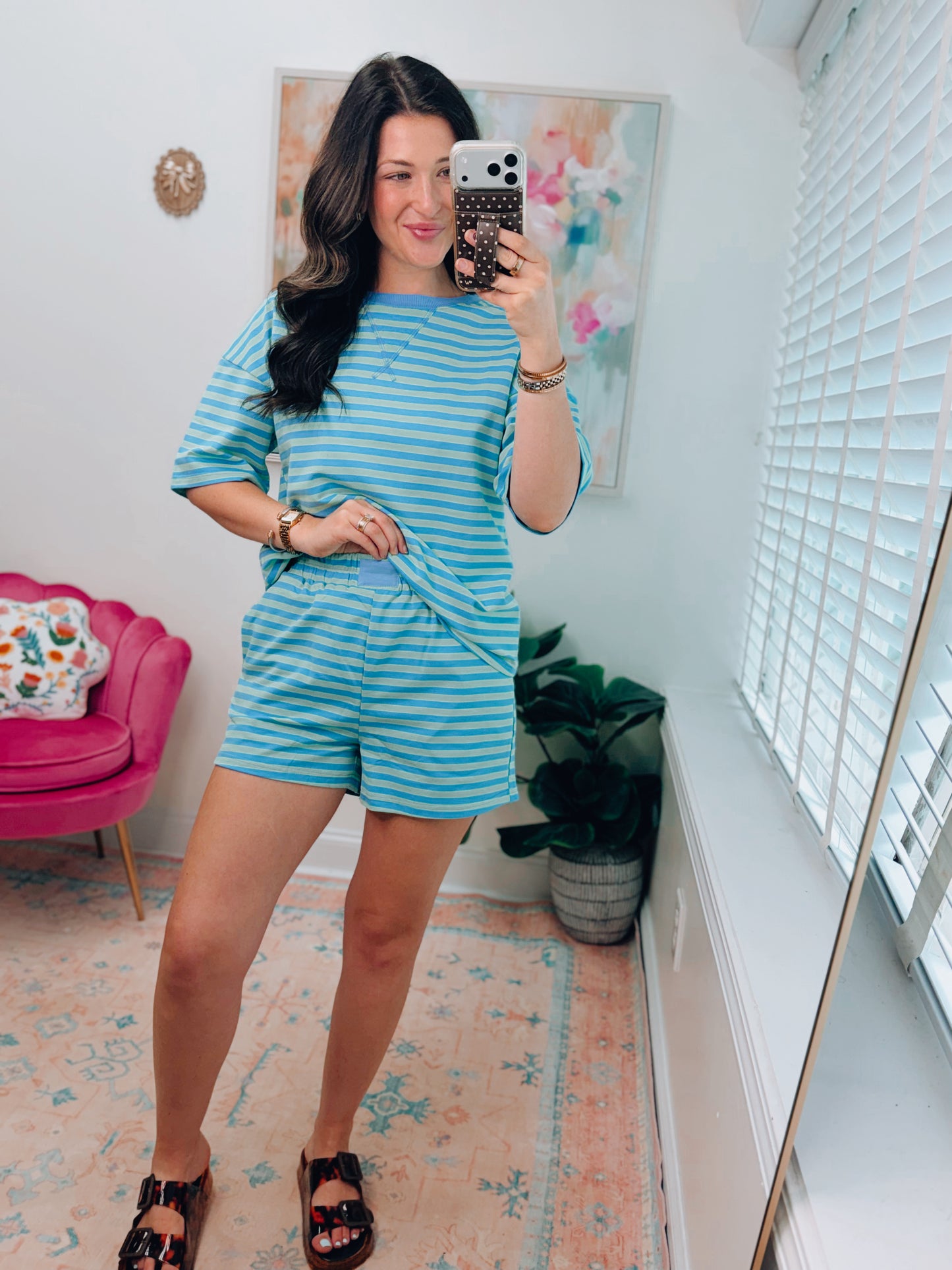 Calling Stripes Green Striped Shorts Set