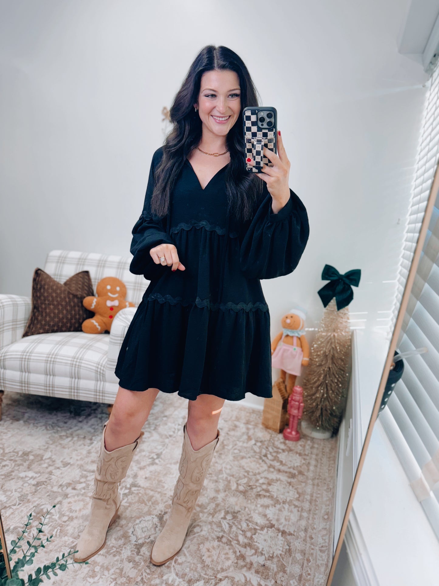 Black Scallop Trim Mini Dress