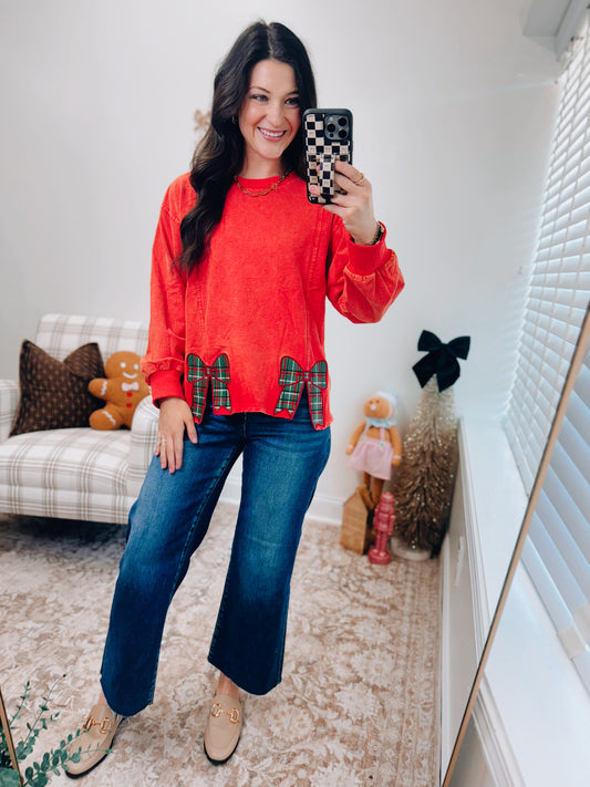 Mineral Wash Plaid Bow Top