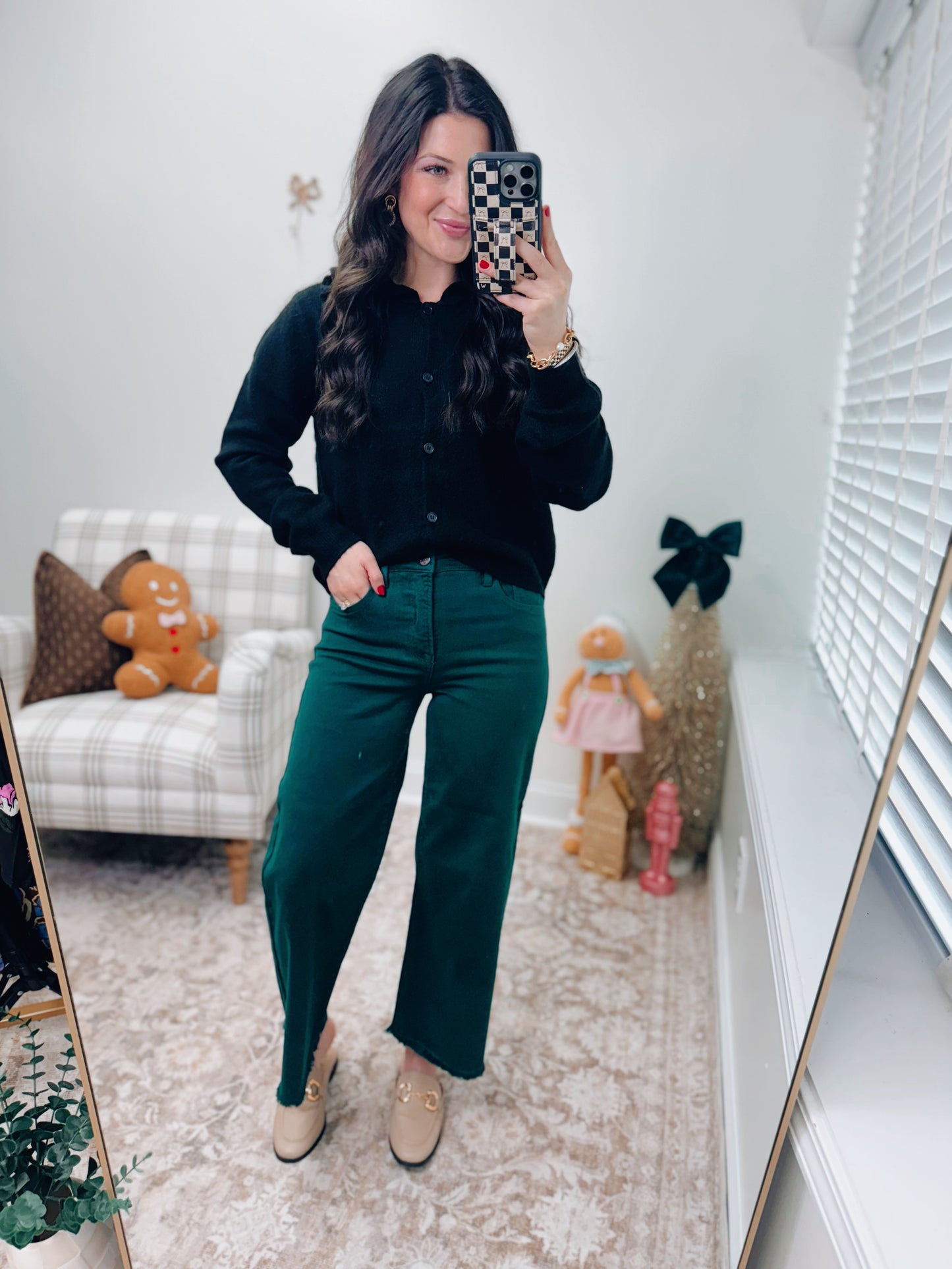 CURVY Hunter Green Risen Tummy Control Wide Leg Denim