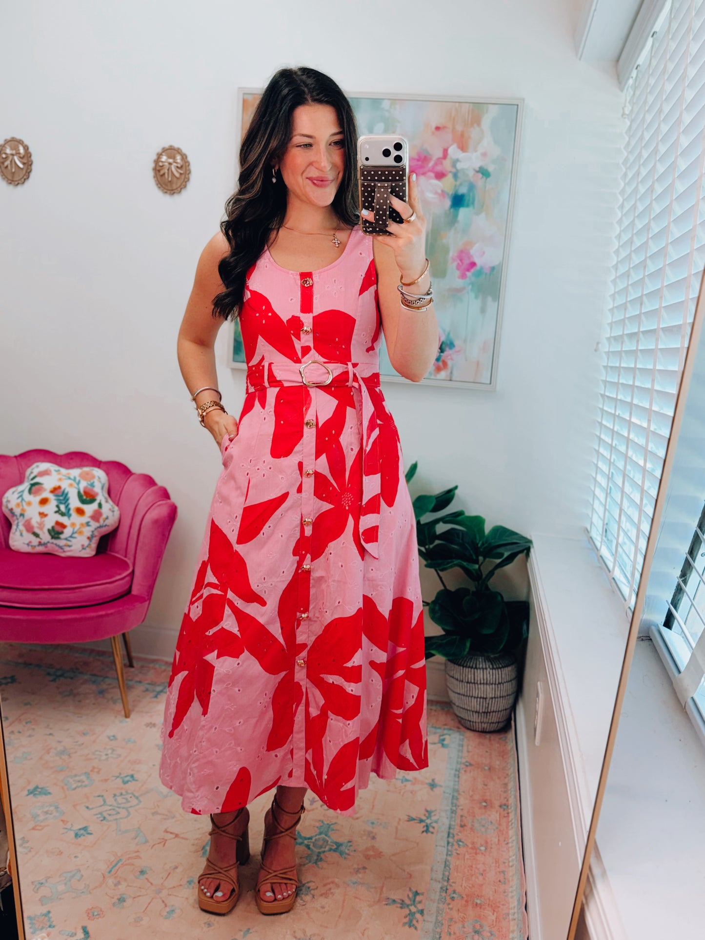Magnolia Eyelet Mix Midi Dress