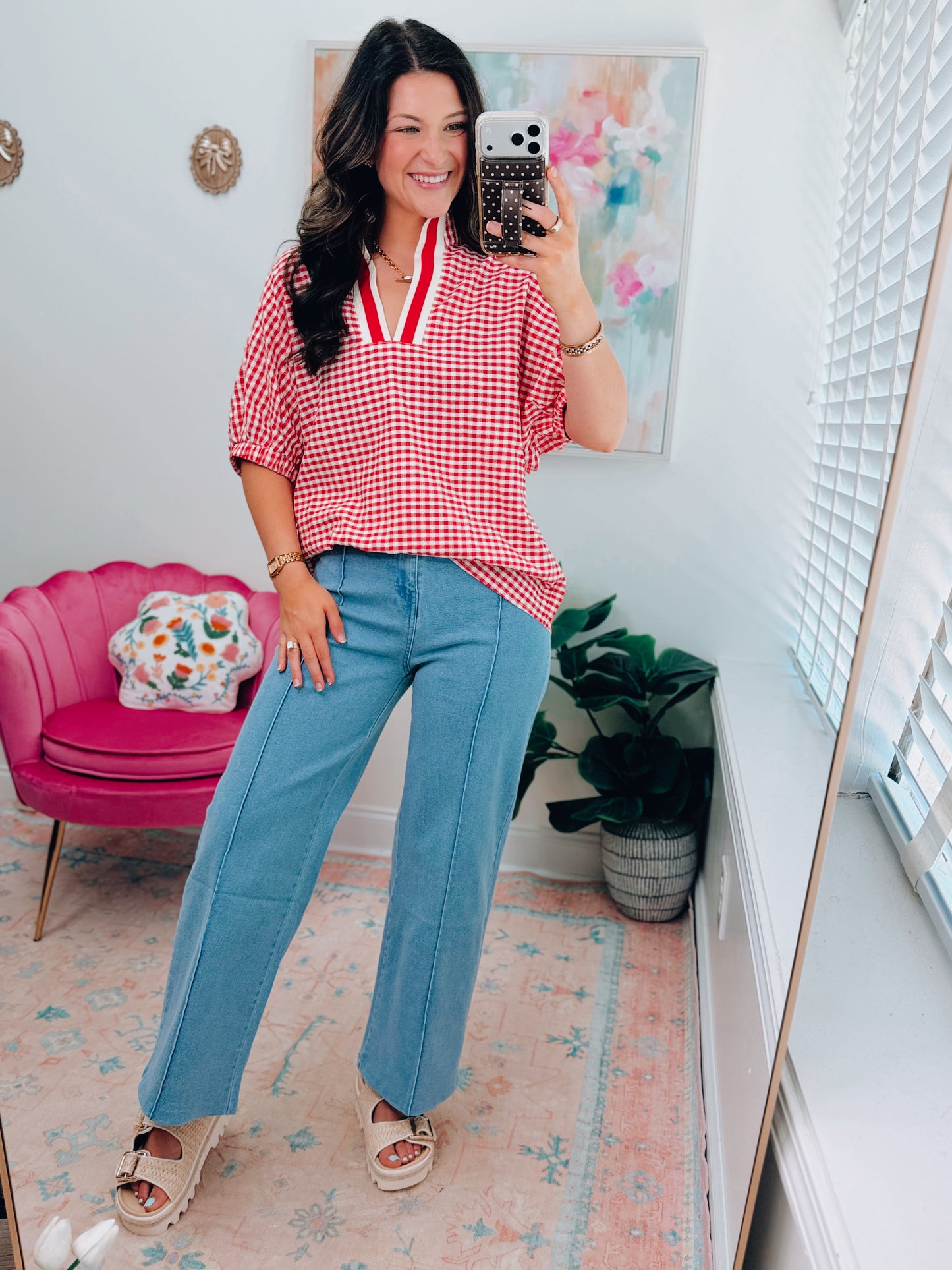 Colorblock Gingham Top