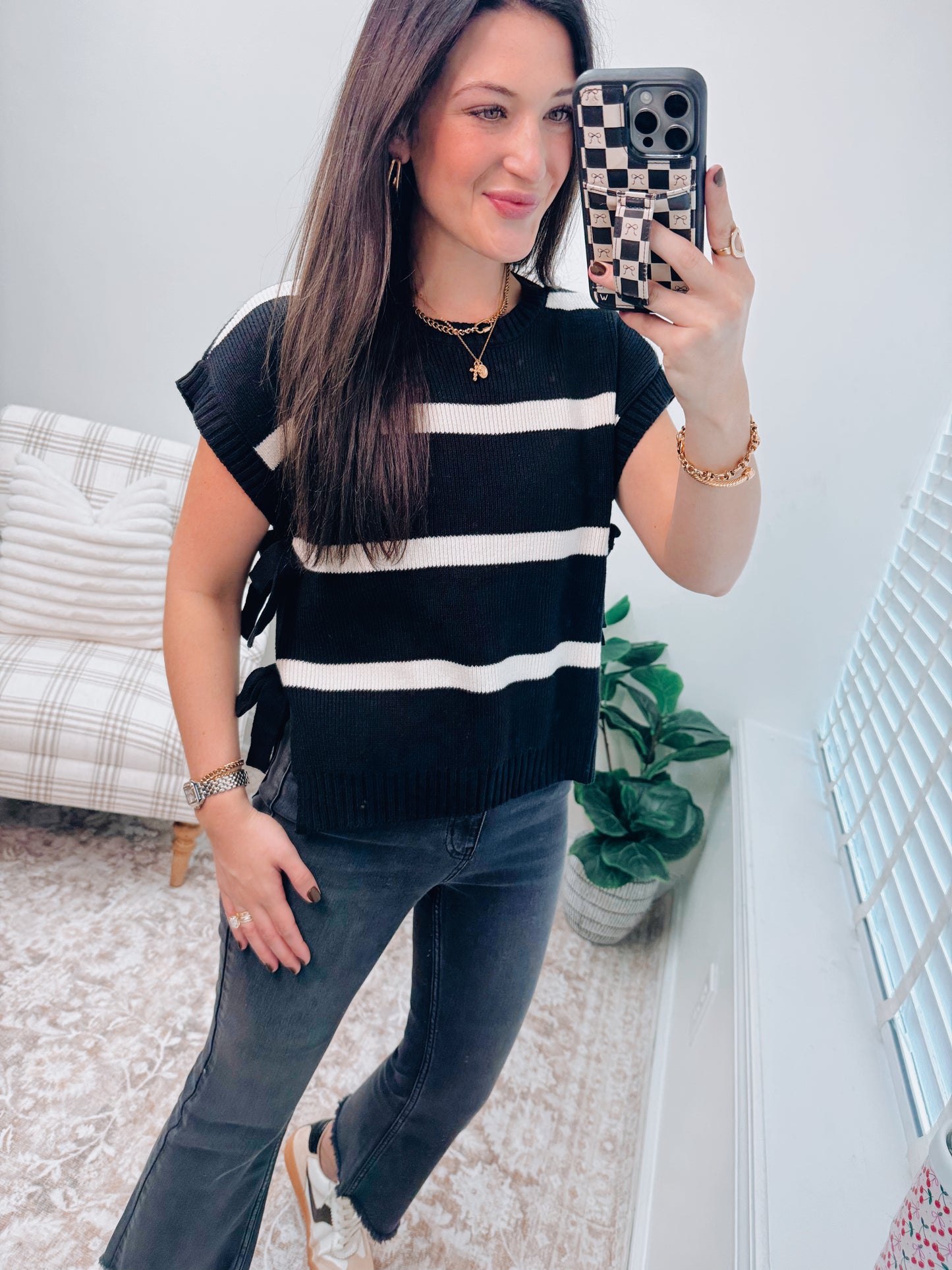 Maggie Striped Bow Tie Sweater Top