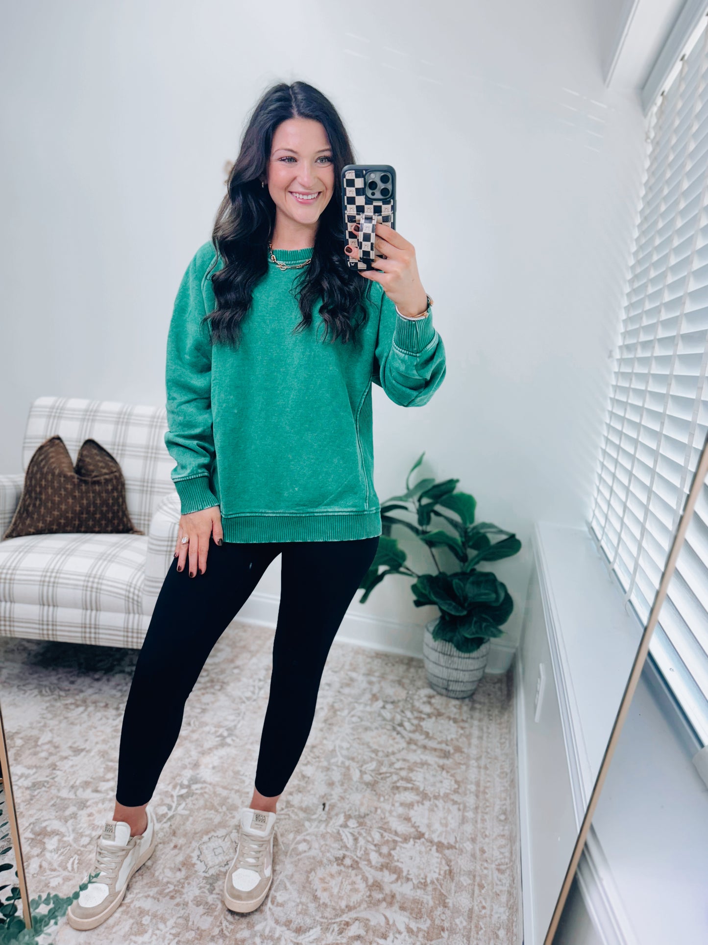 CURVY | DOORBUSTER Mineral Wash Sweatshirt Crew - Forest