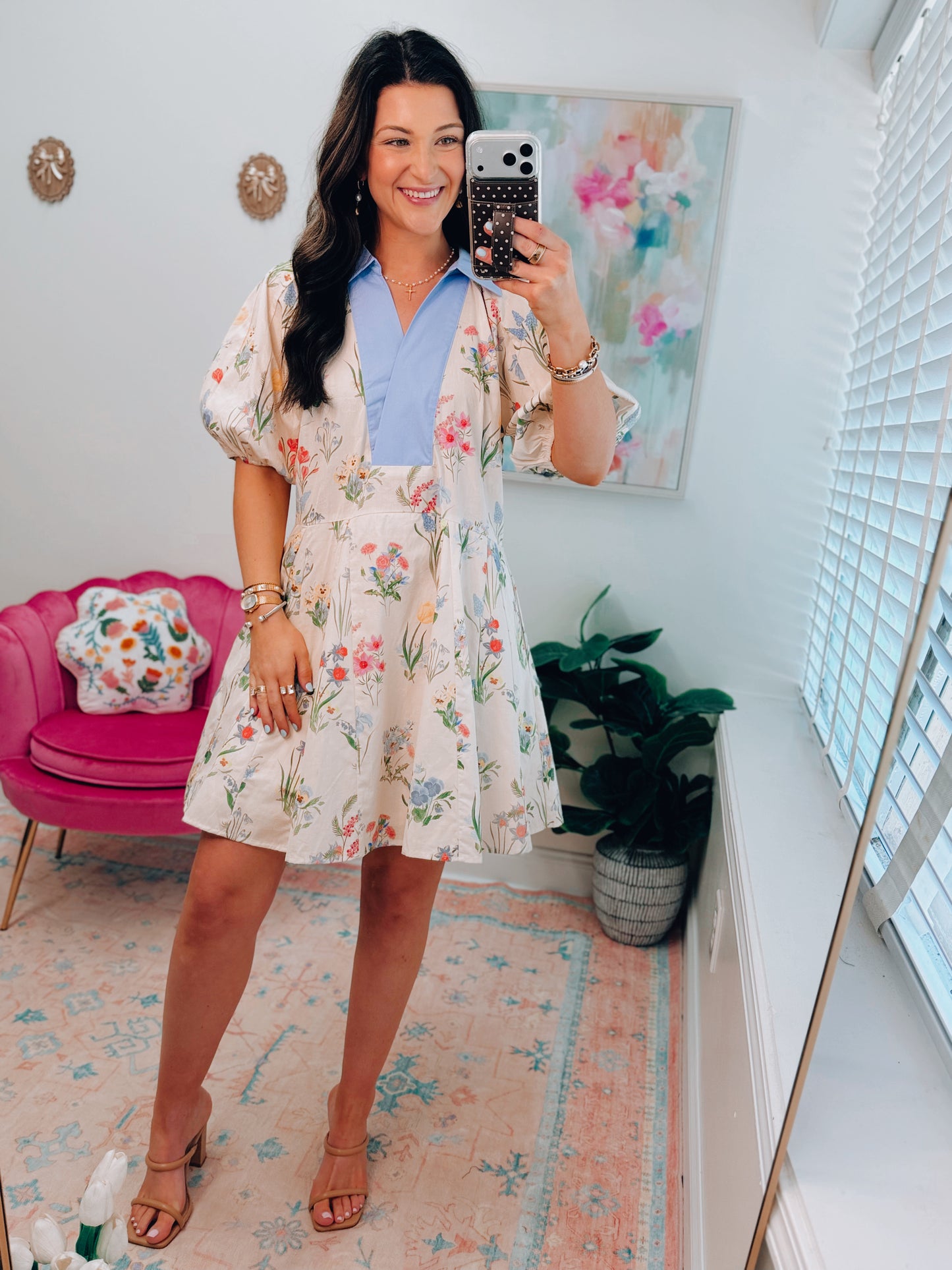 Iris Cream Floral Mini Dress