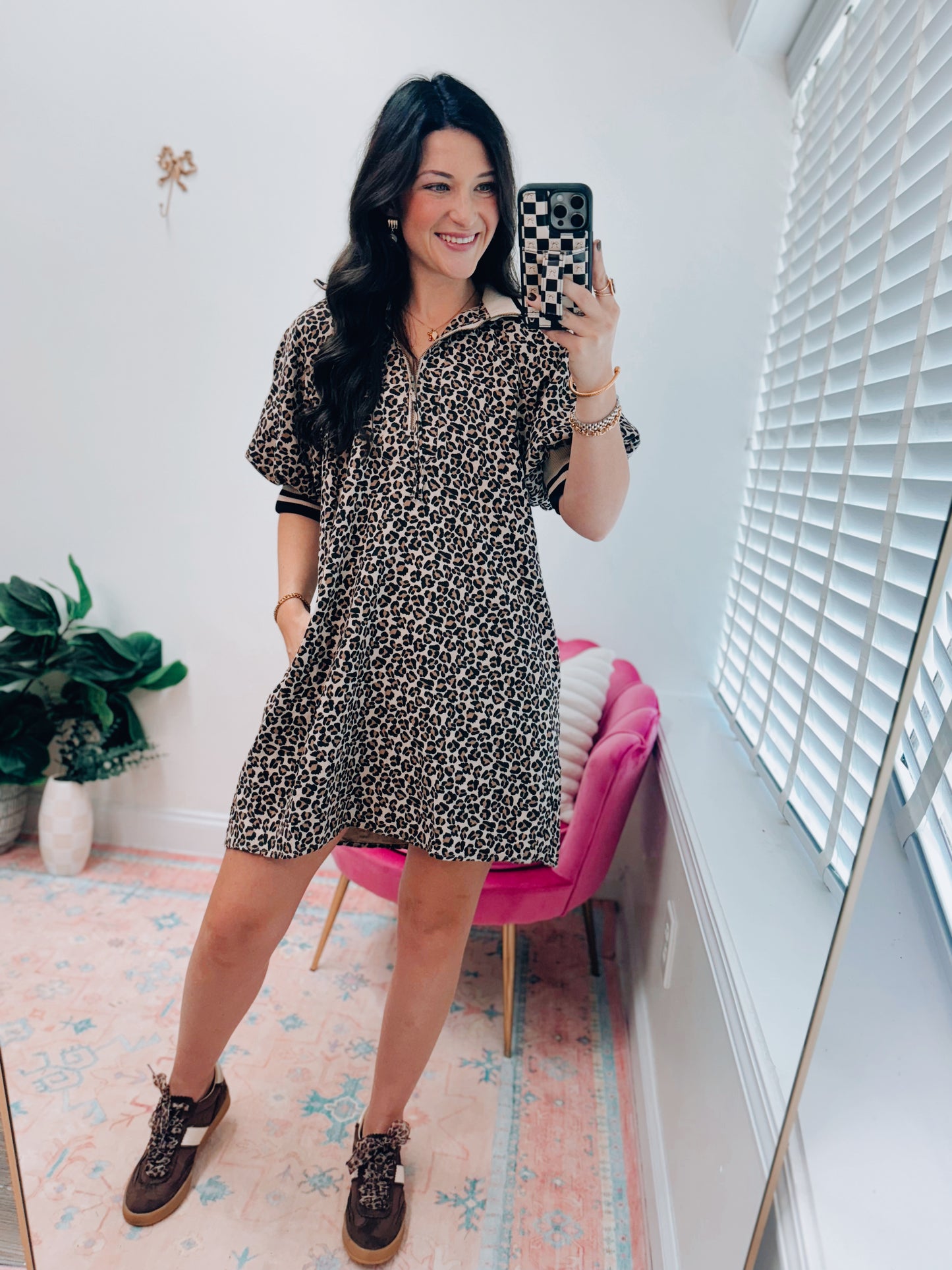 Ivy Thick Collar Leopard Block Mini Dress