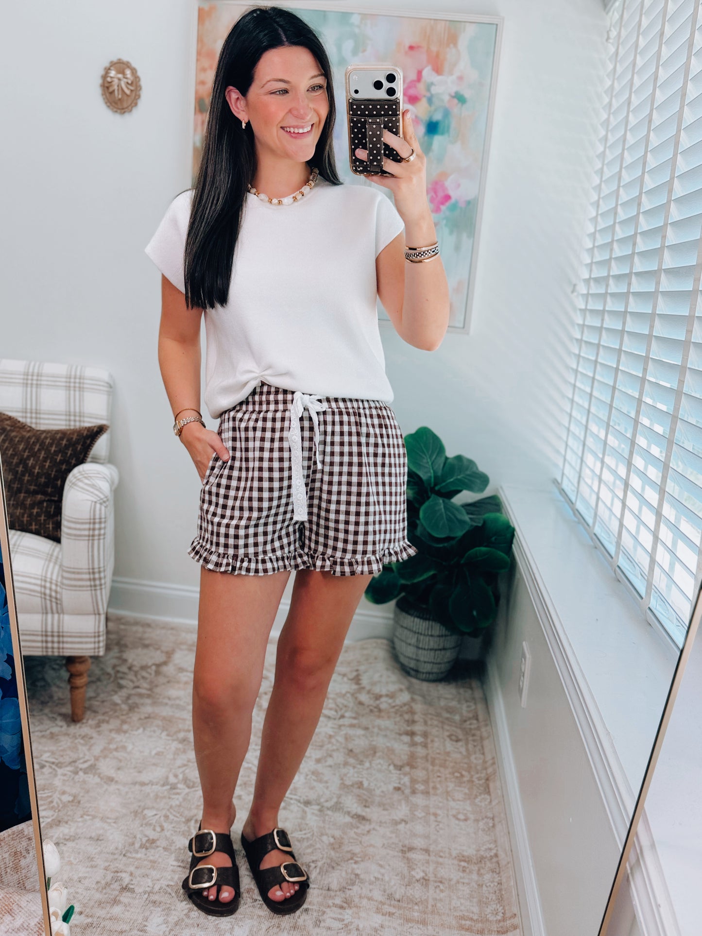 Gingham Lace Ruffle Shorts