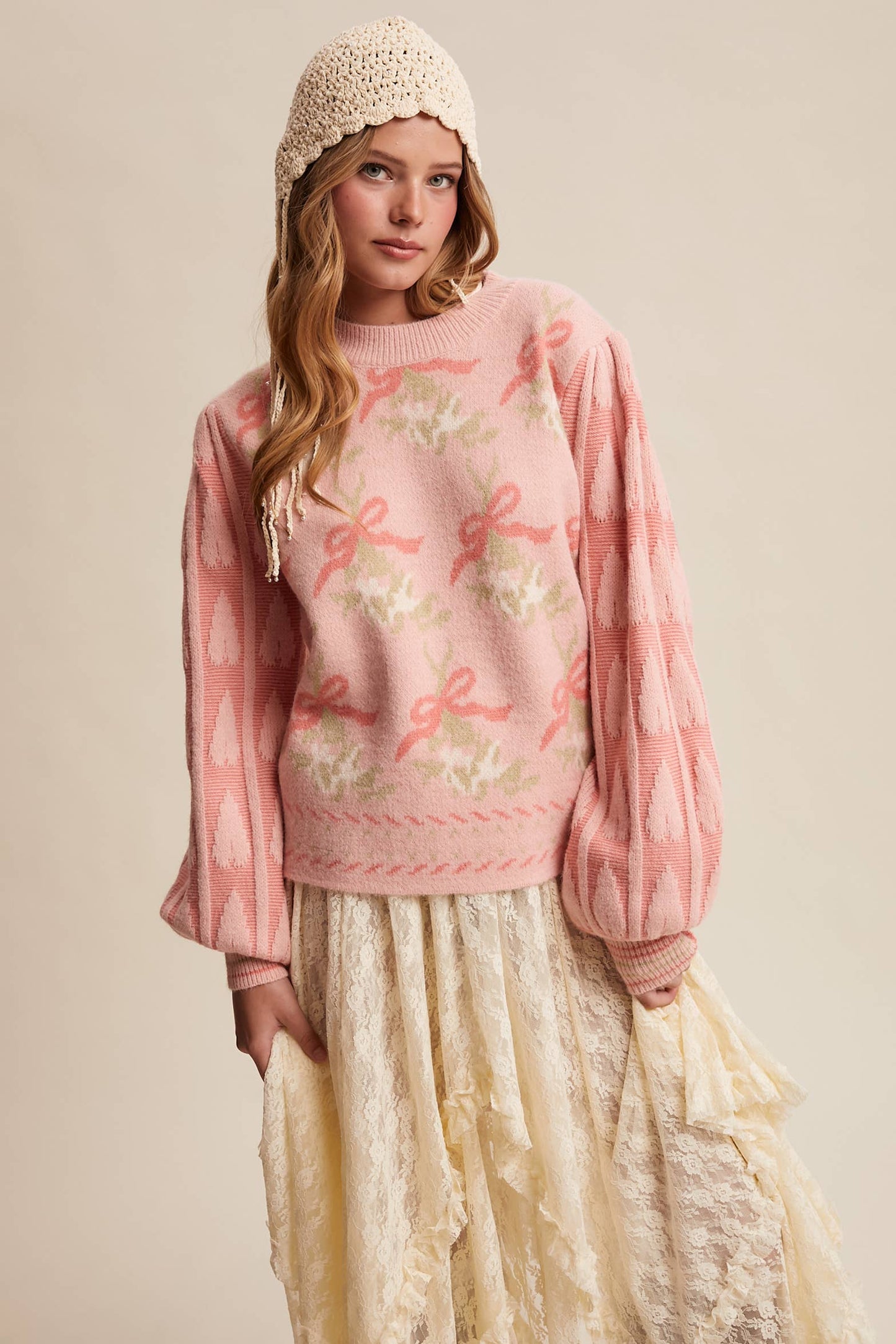 Ribbon Christmas Tree Sleeve Sweater