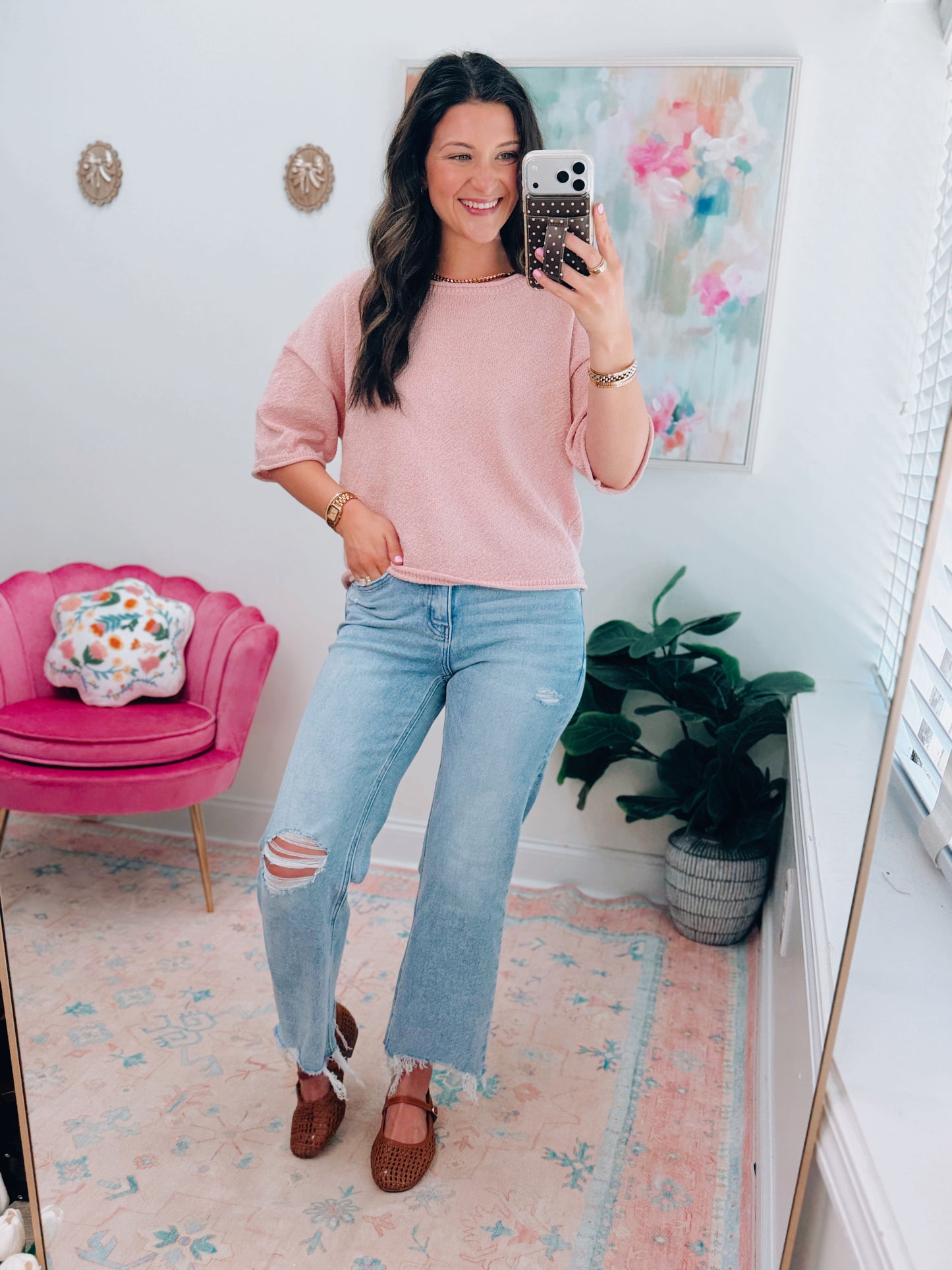 Harlow Knit Raw Edge Top - Pink