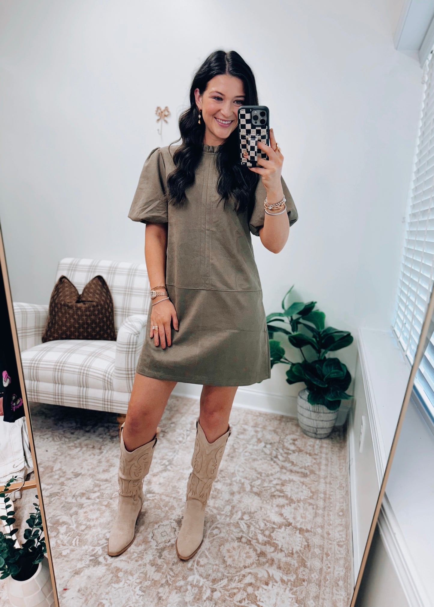 Olive Suede Mini Dress