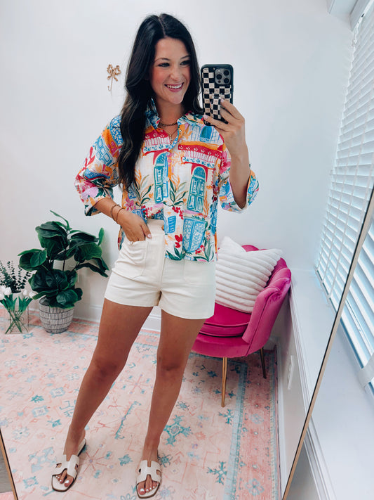 Izzie Front Pockets Shorts - Cream