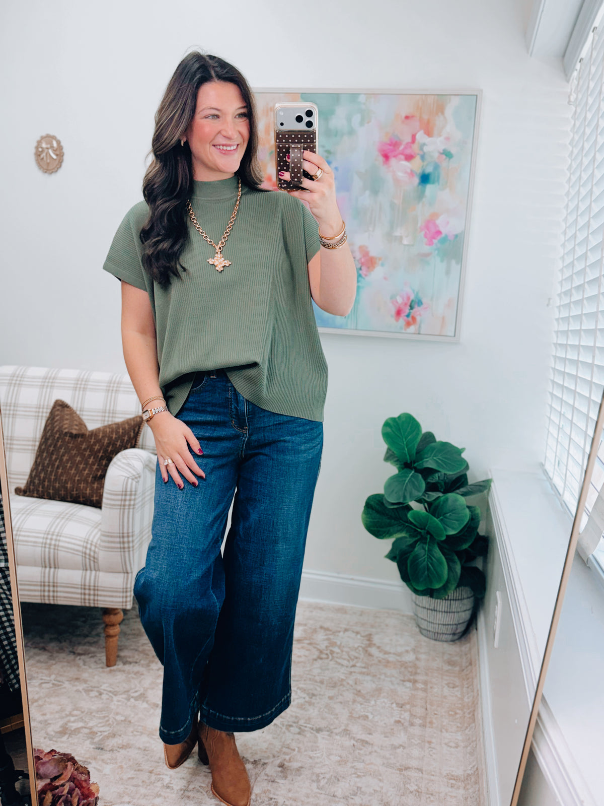 Veda Ribbed Mock Neck Top - Olive