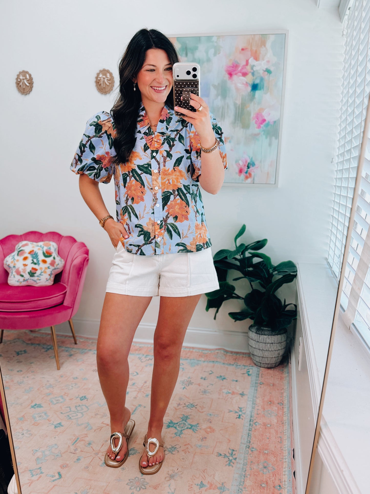 Landry Floral Button Top