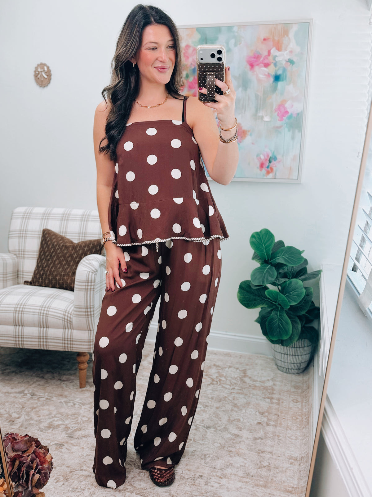 Brown Polka Dot Combo Pants Set