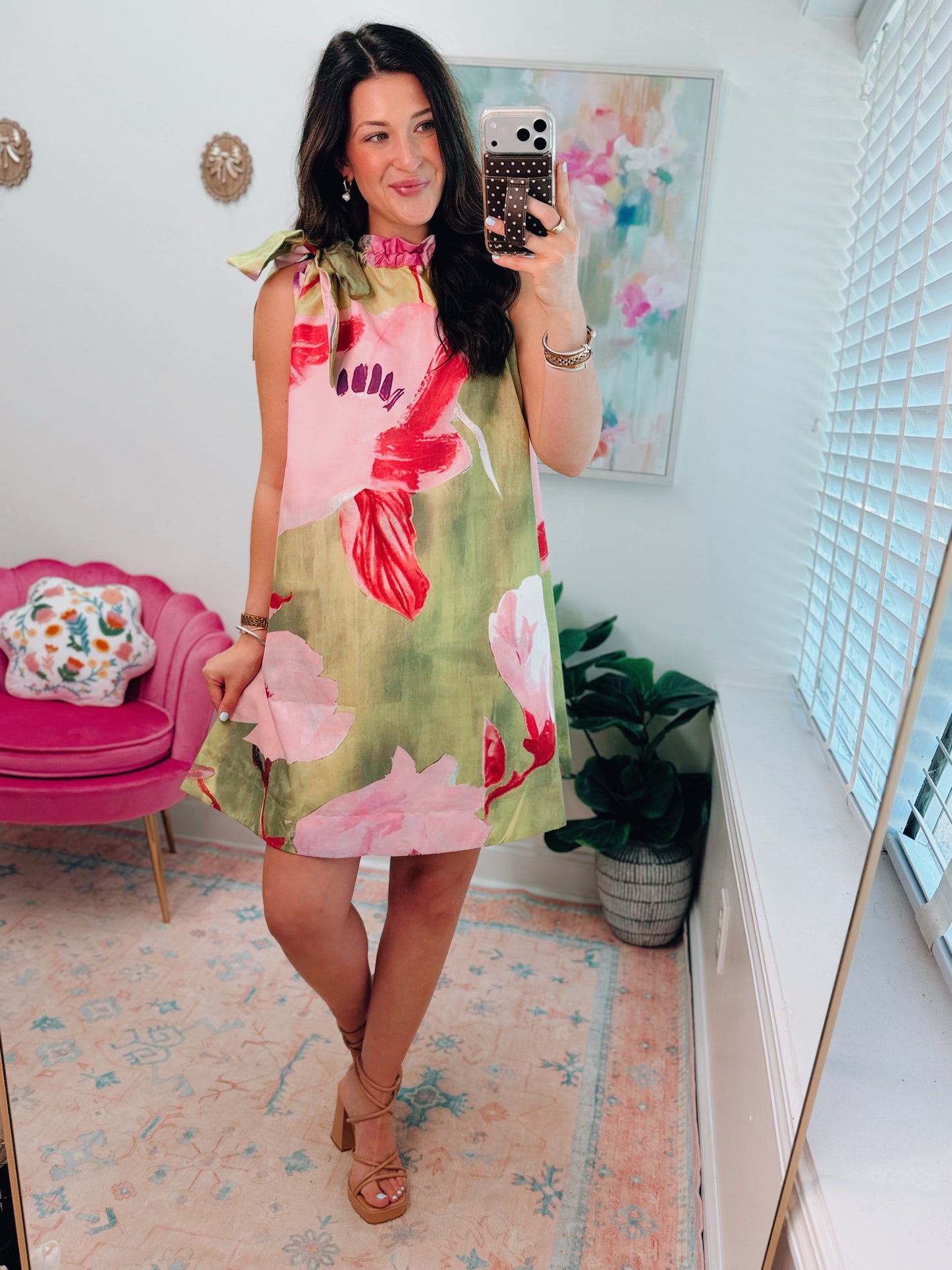 Ashton Lime Floral Neck Tie Mini Dress