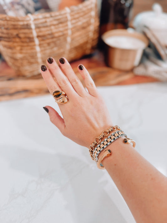 18k Gold Plated Julie Brown Inlay Wrap Ring