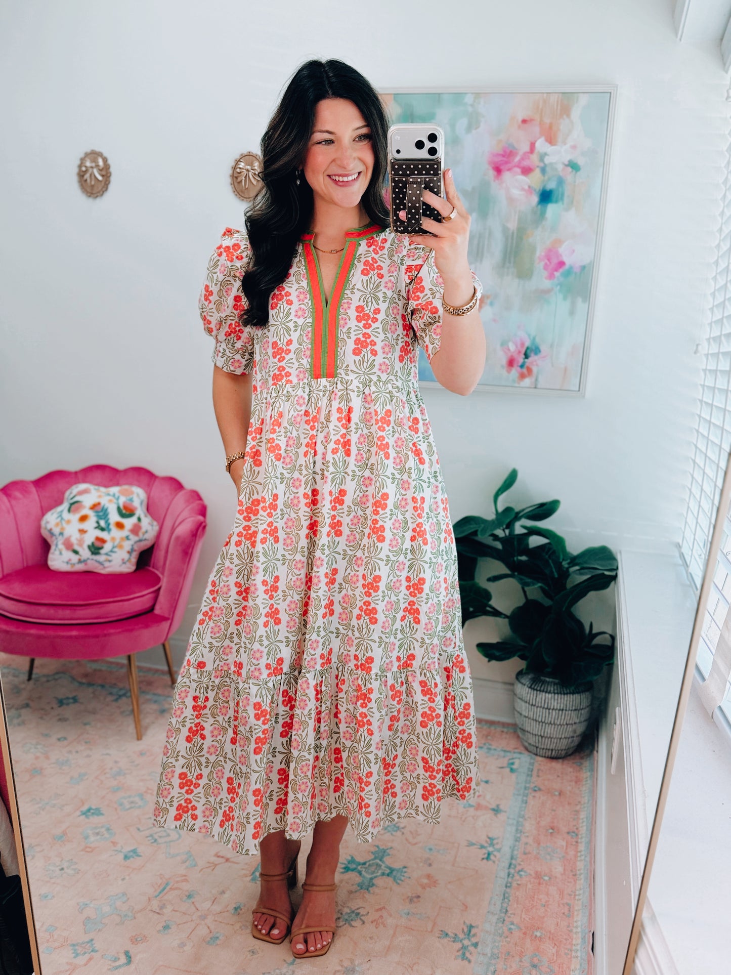 Coral Floral Midi Dress