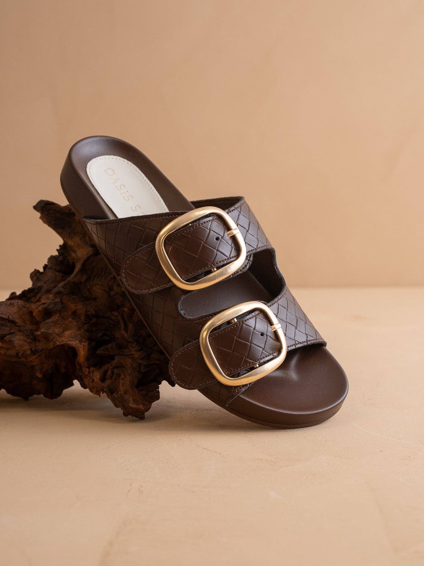 The Desiree | Coffee Modern Woven Buckle Spring Slide