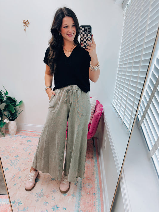 CURVY Collins Mineral Wash Wide Leg Pants