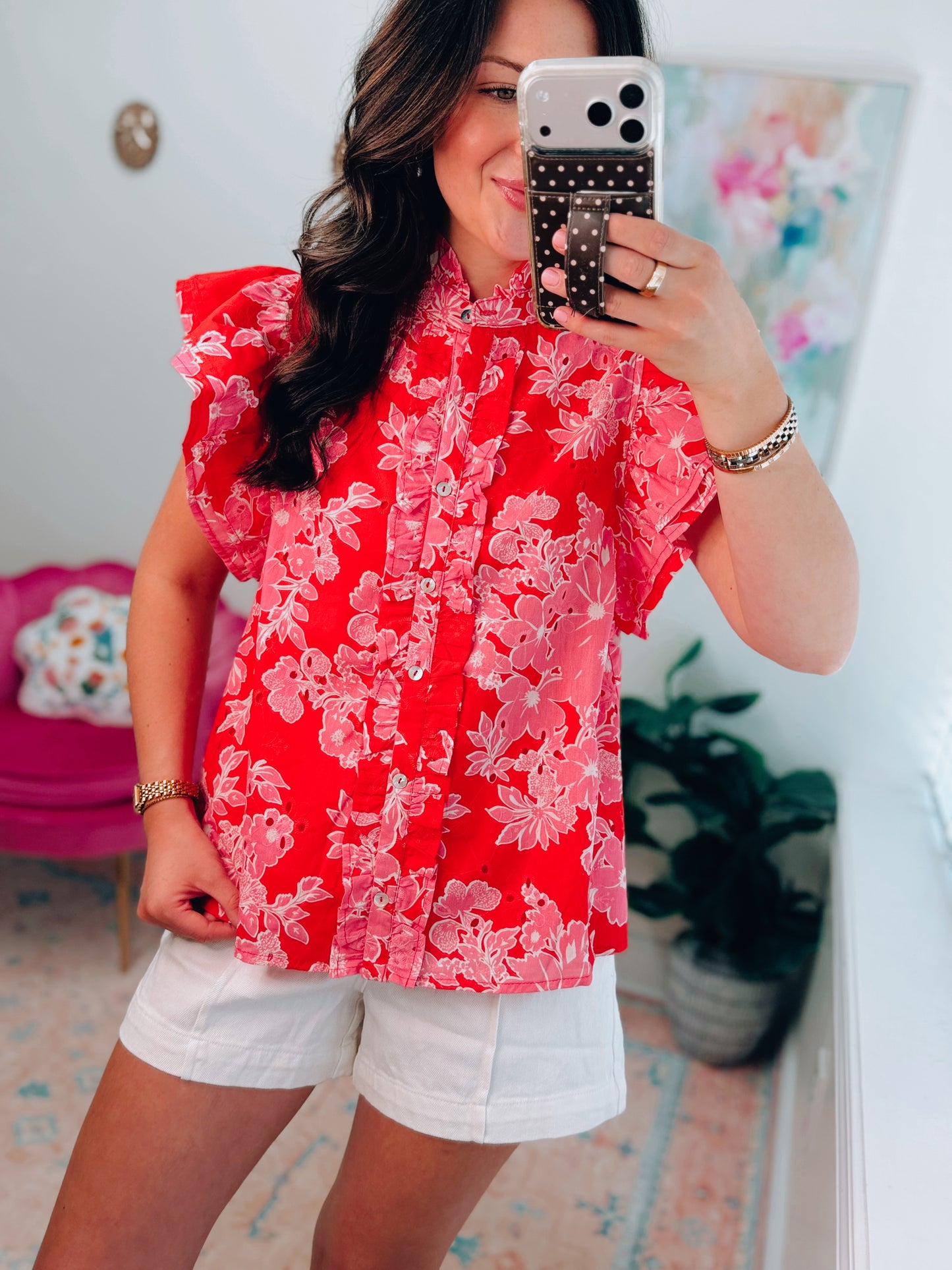 Emory Red Mix Eyelet Top