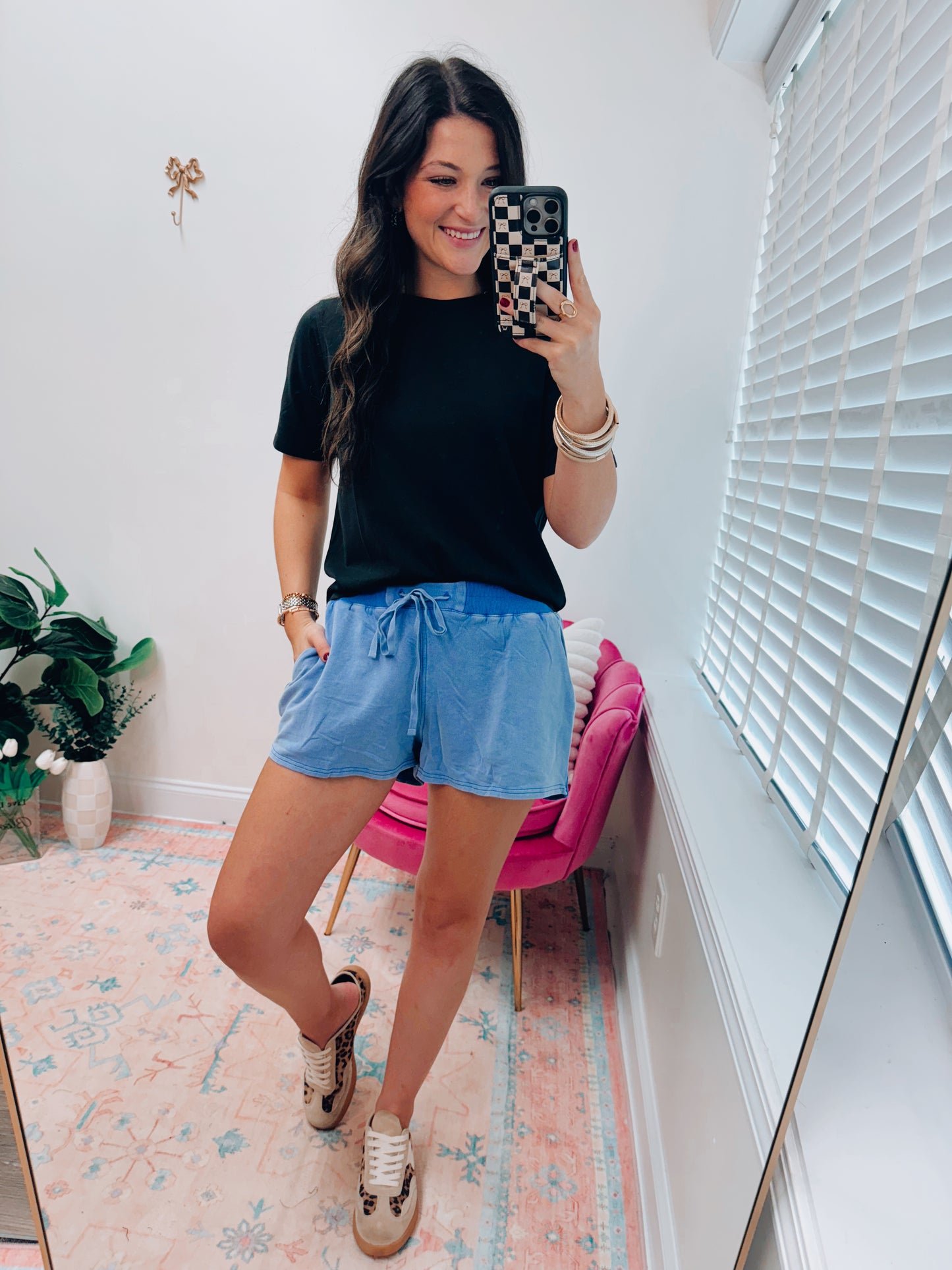 Mineral Washed Ribbed Patch Shorts - Blue