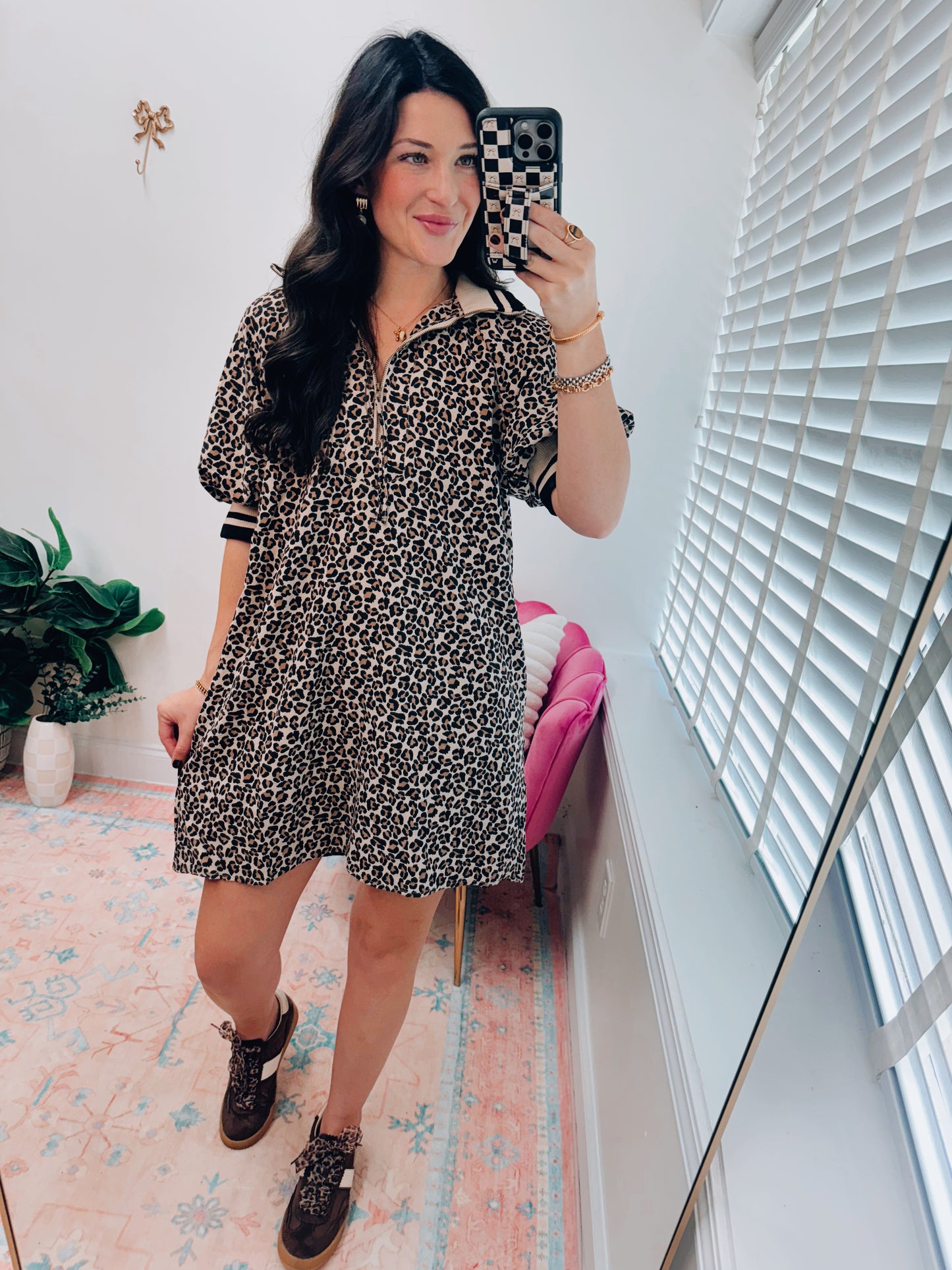 Ivy Thick Collar Leopard Block Mini Dress