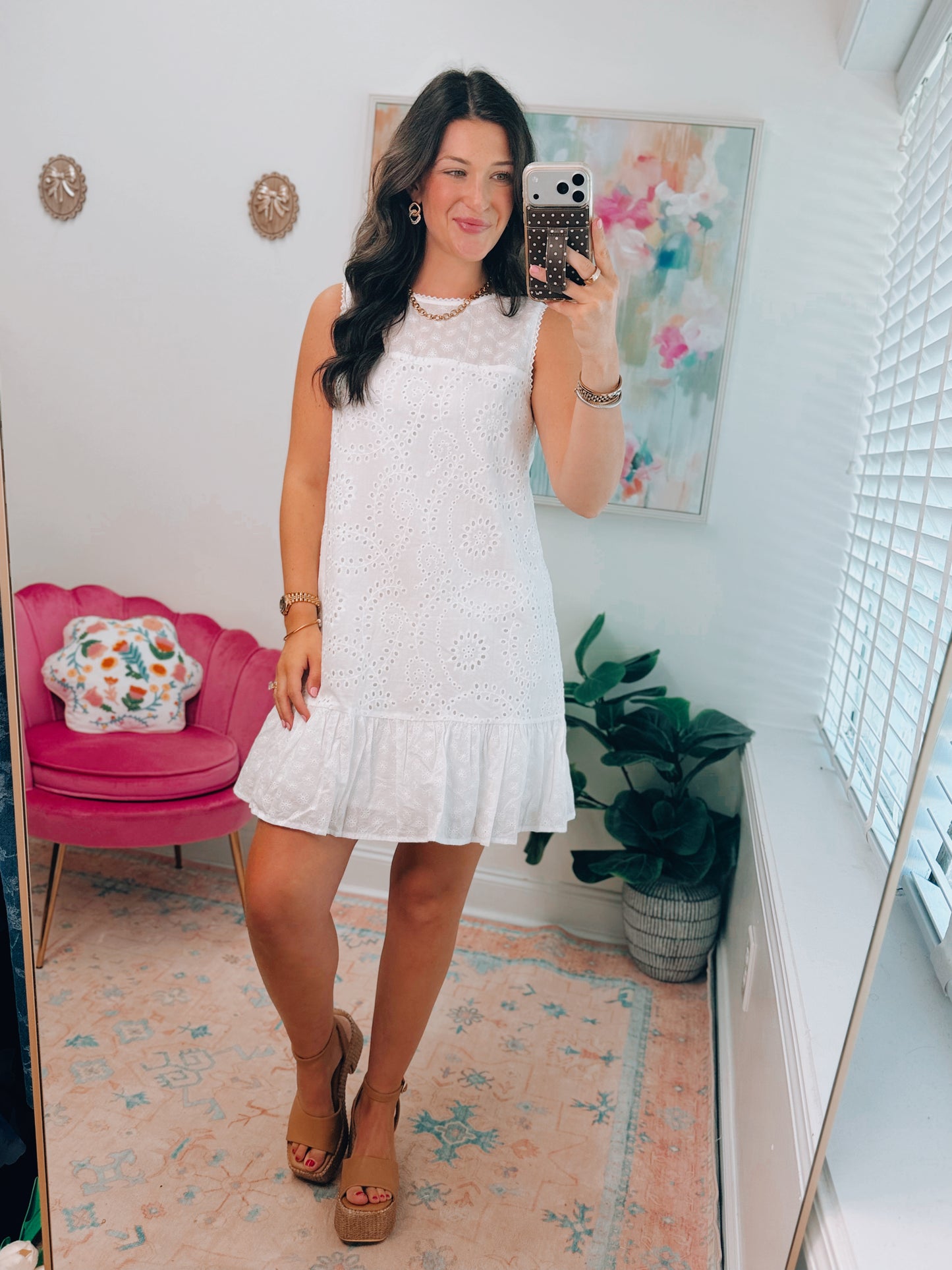 White Floral Eyelet Mini Dress