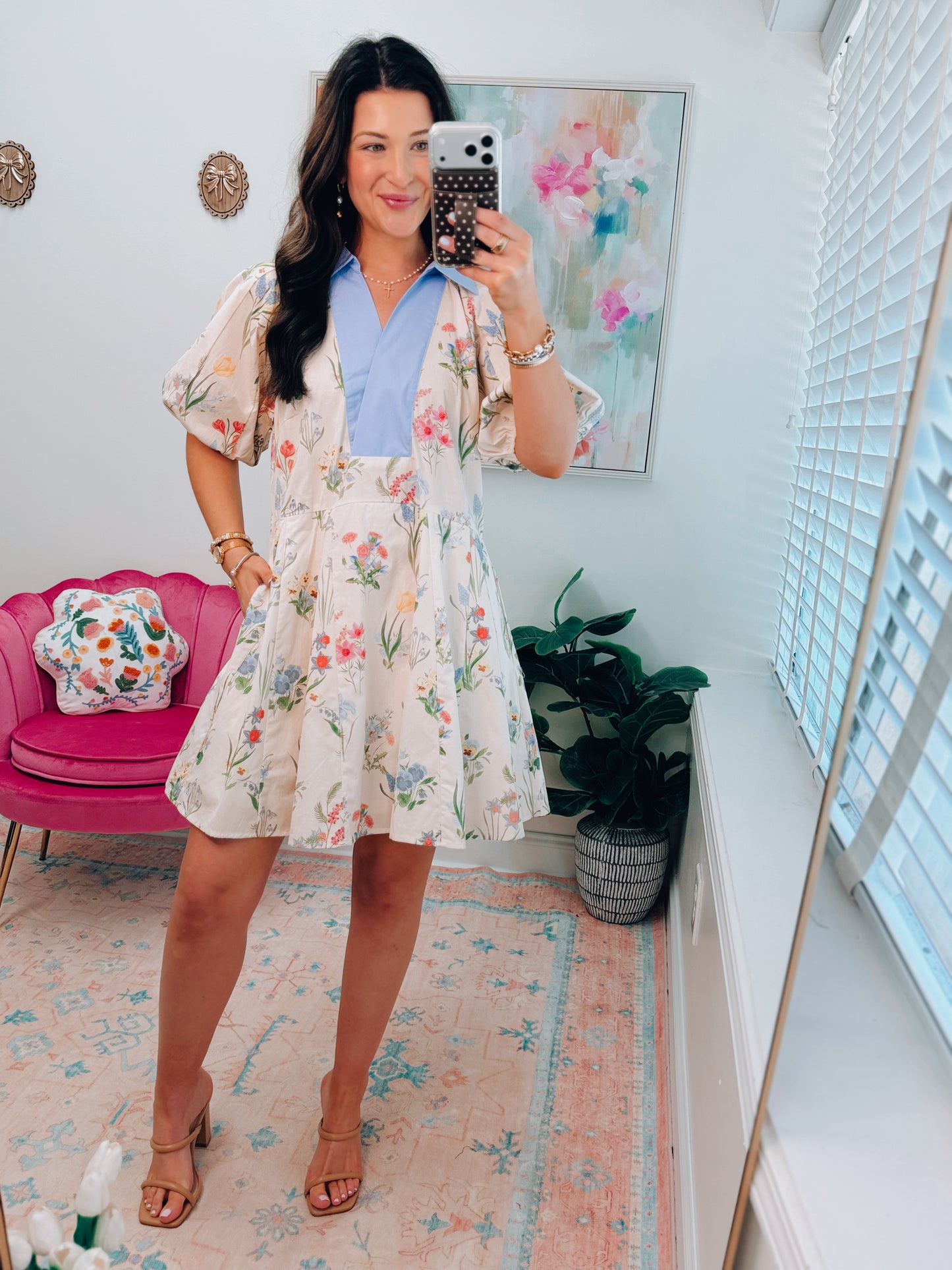 Iris Cream Floral Mini Dress