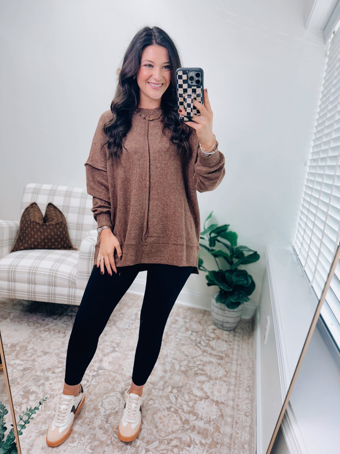 DOORBUSTER Oversized Front Seam Brushed Sweater - Brown