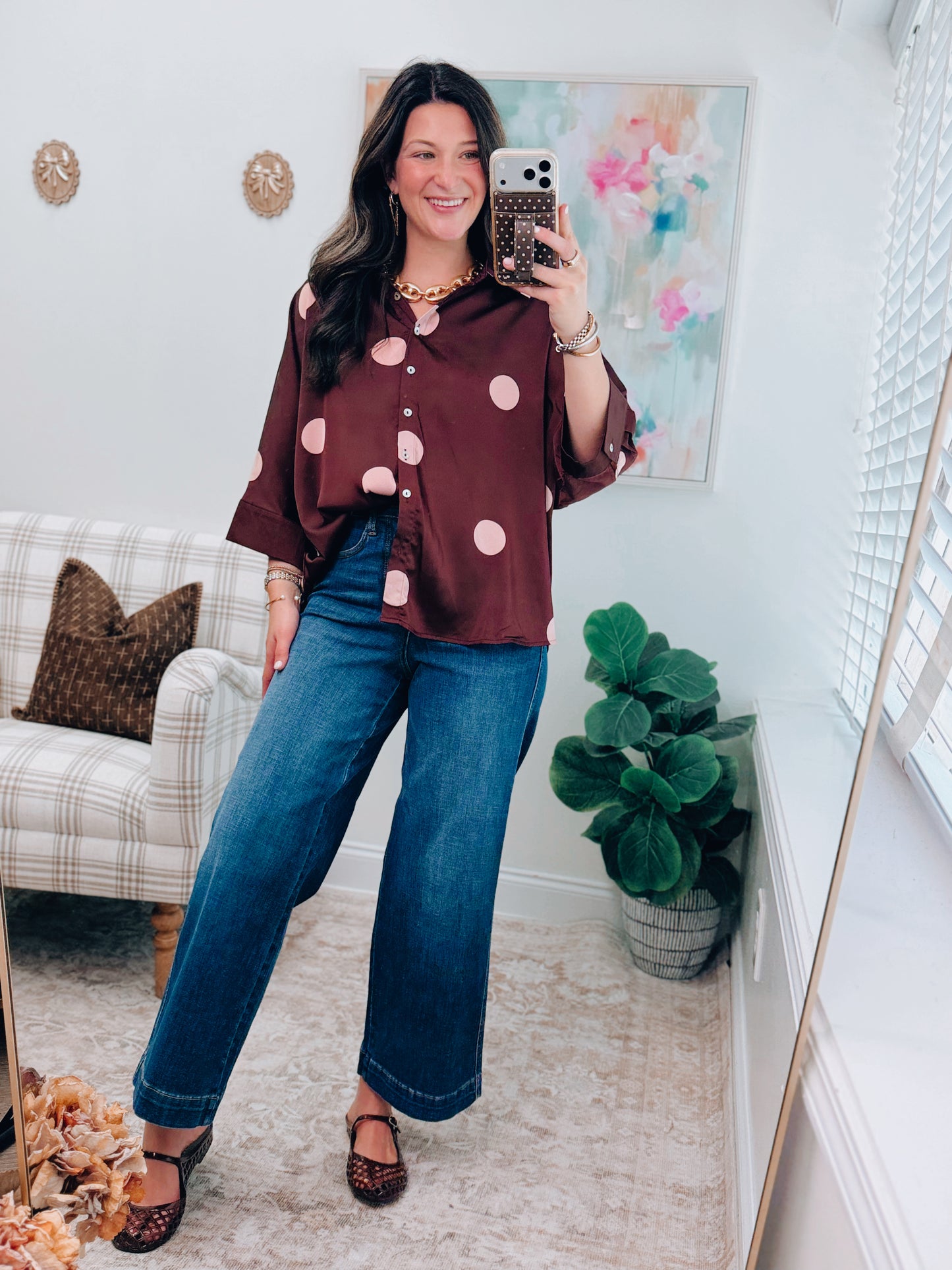 Josie Burgundy Polka Dot Dolman Top