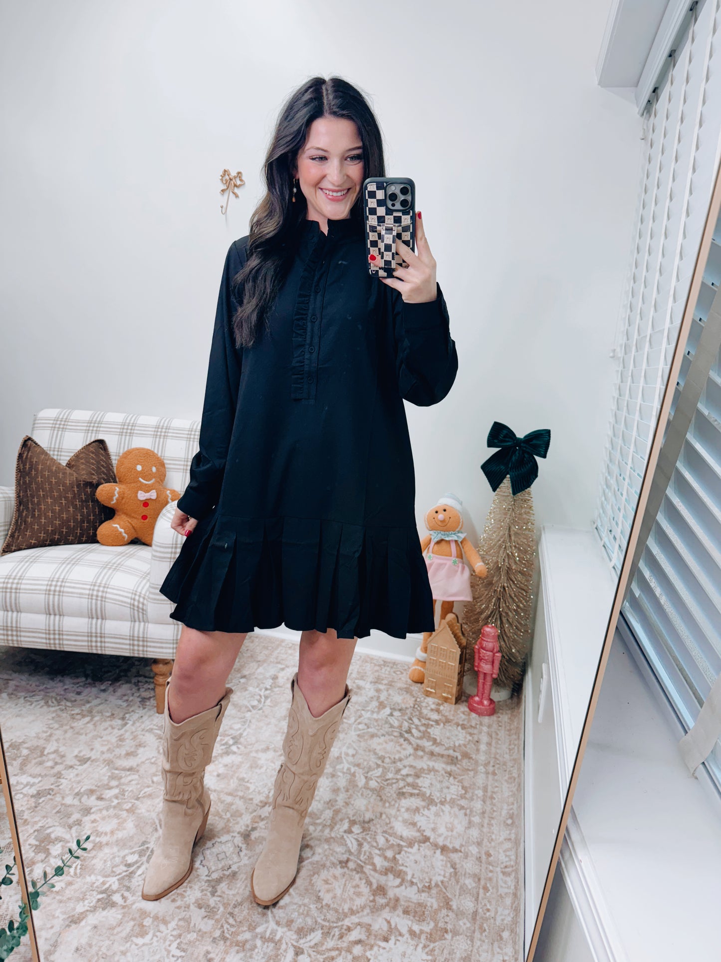 Hunter Pleated Mini Dress - Black