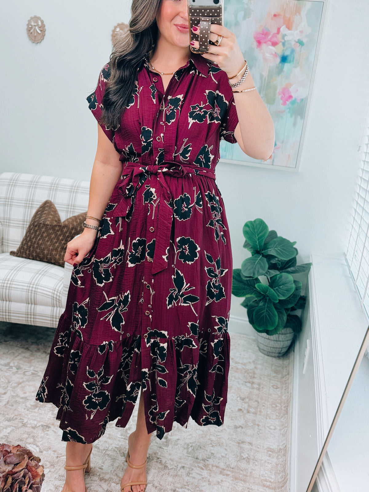 Opal Maroon Mix Tie Midi Dress
