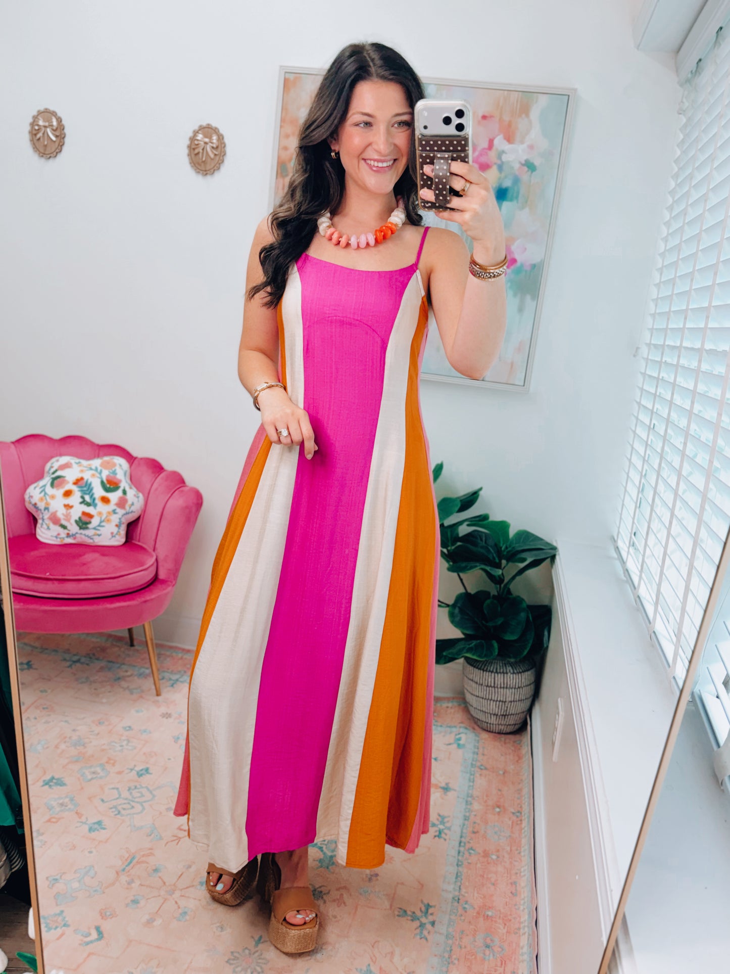 Magenta Color Block Maxi Dress