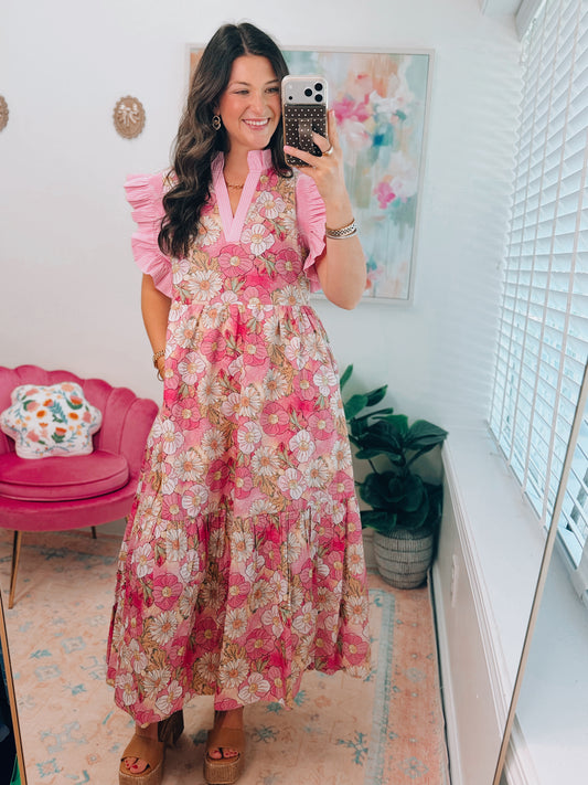 Hollis Floral Tiered Midi Dress