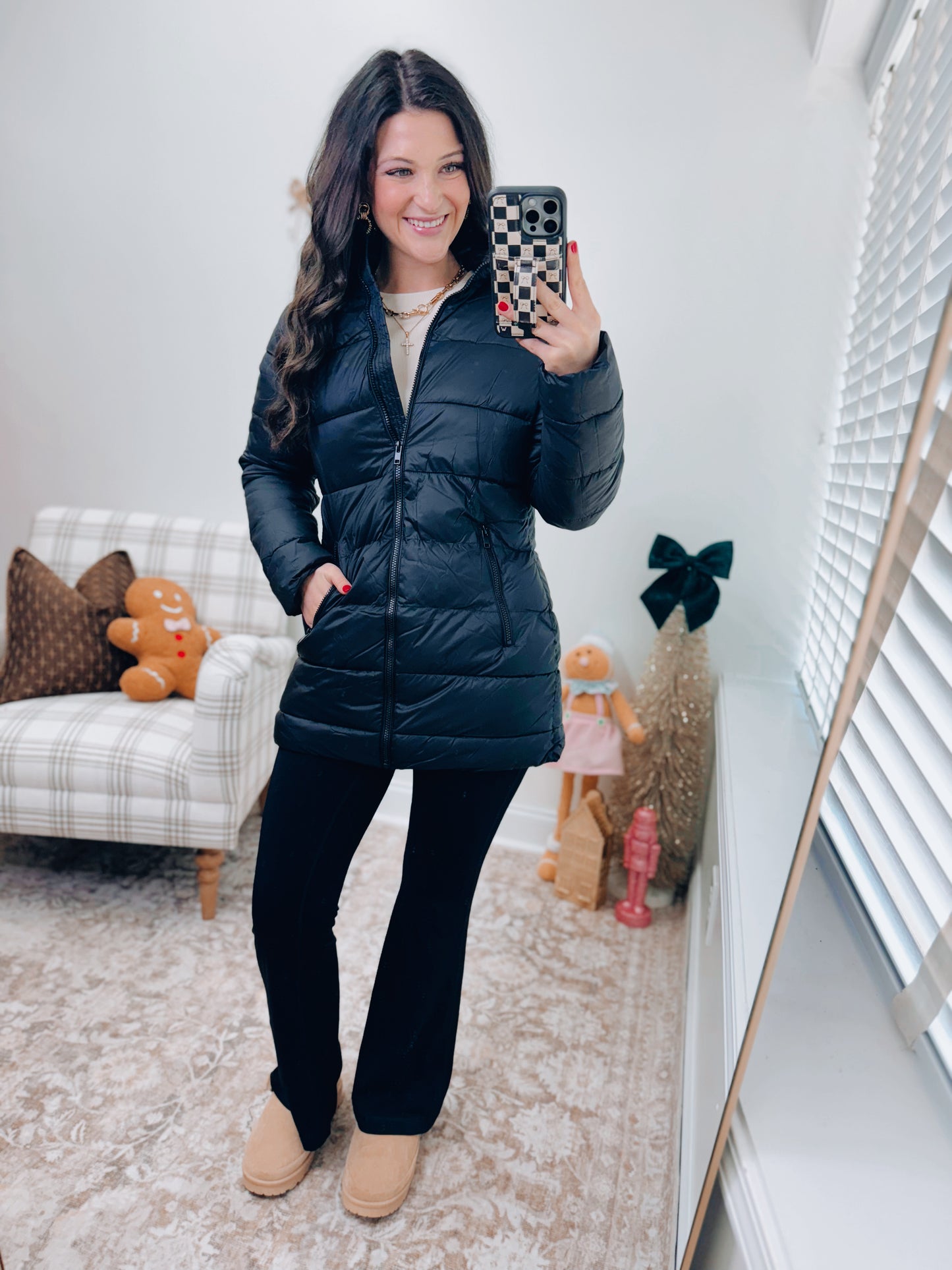 Long Quilted Puffer Jacket - Black