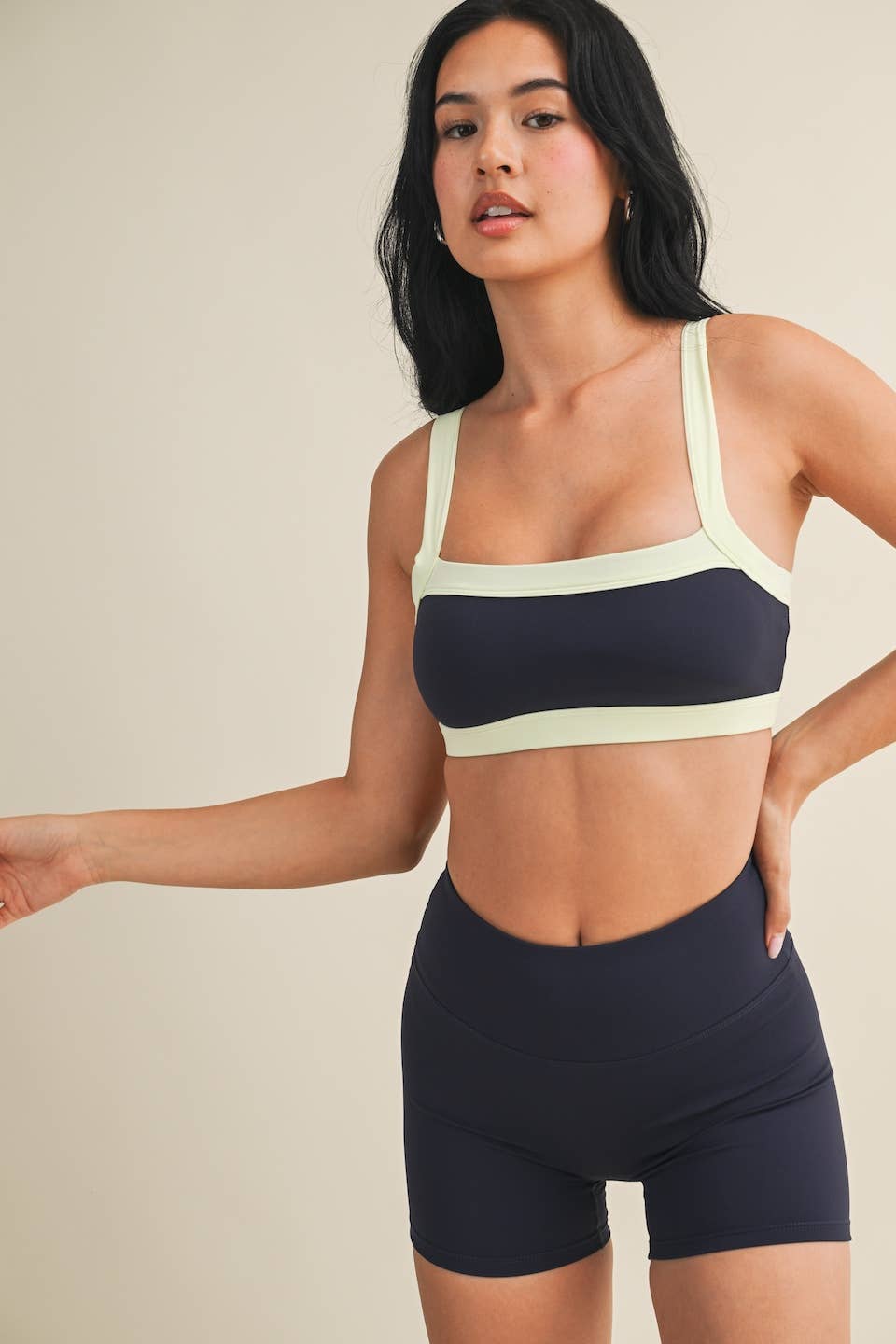 Navy Contrast Block Sports Bra