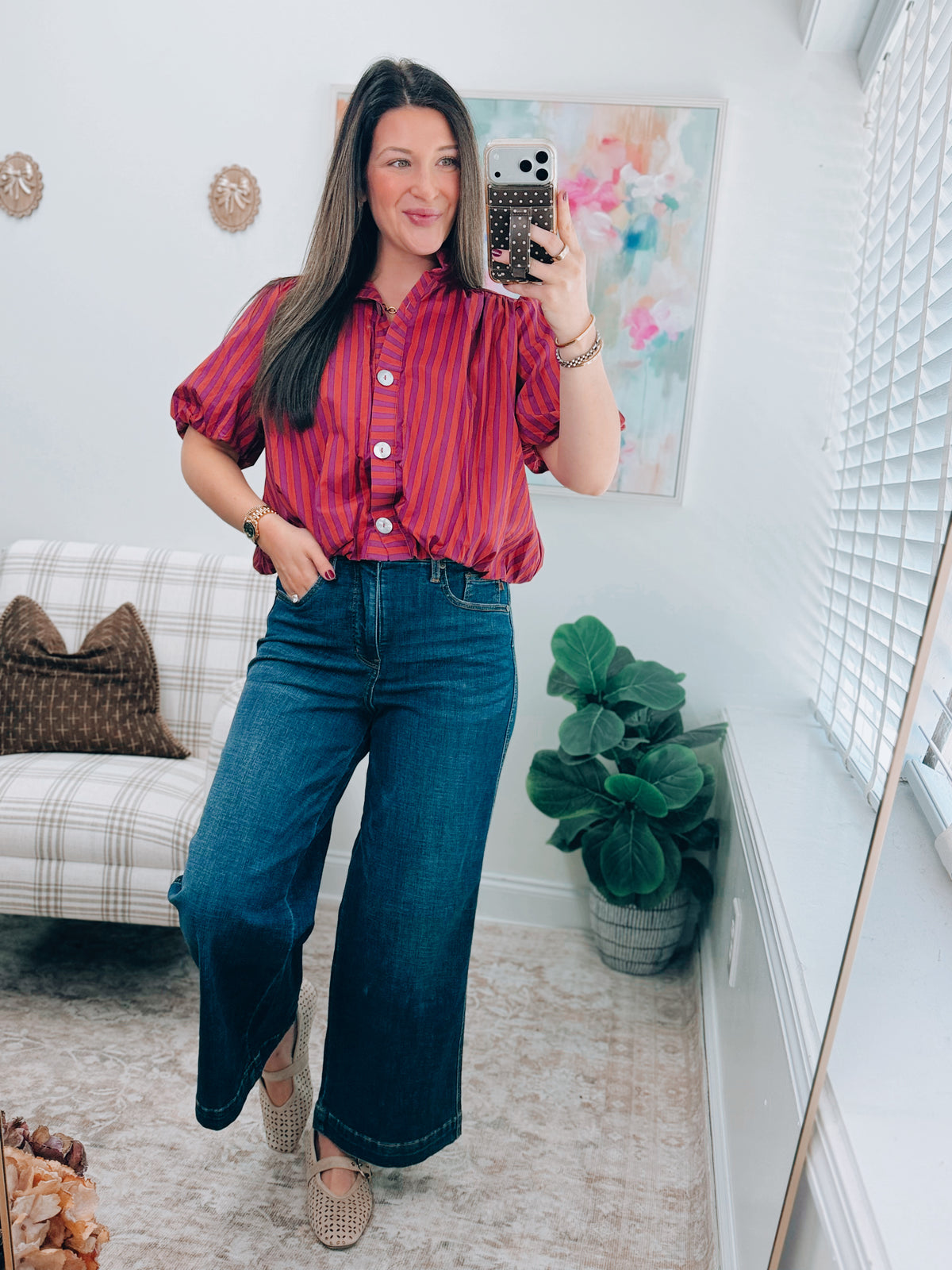 Margaret Plum Stripe Bubble Hem Top