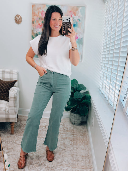 Maisie Olive Washed Cropped Denim
