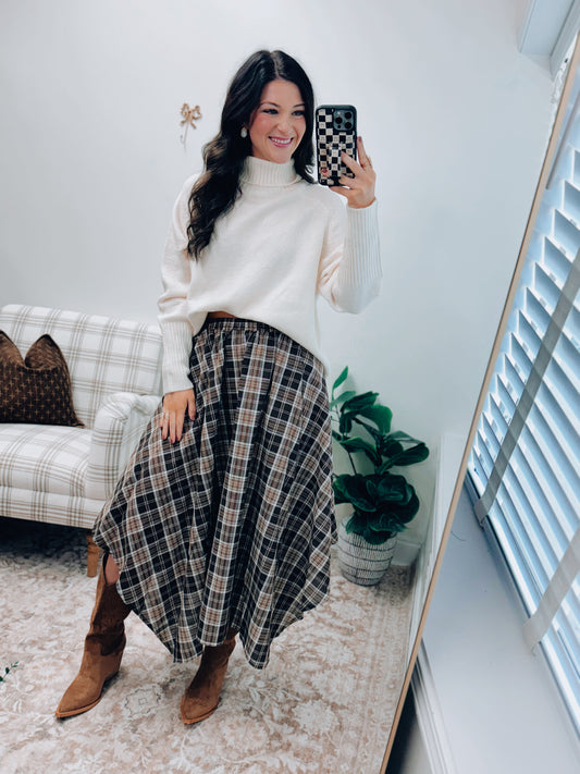 Plaid Unevenhem Midi Skirt