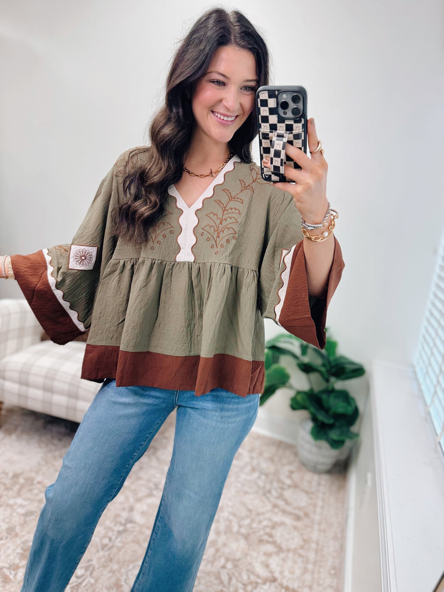 Color Block Airflow Embroidered Top