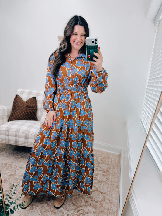 Toffee Floral Combo Maxi Dress