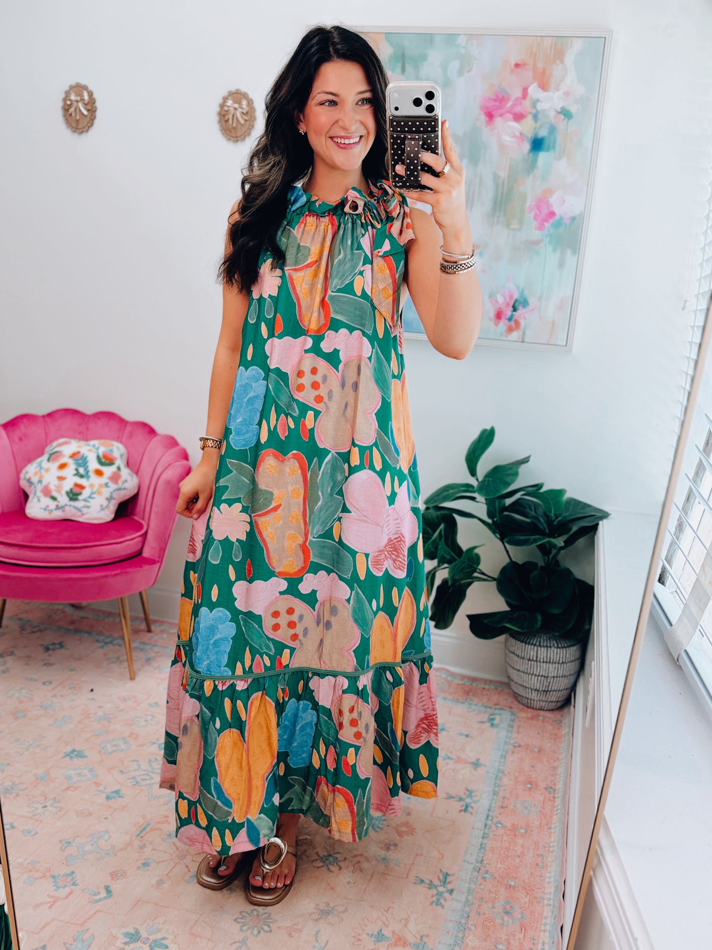 Golden Hour Floral Mock Tie Midi Dress