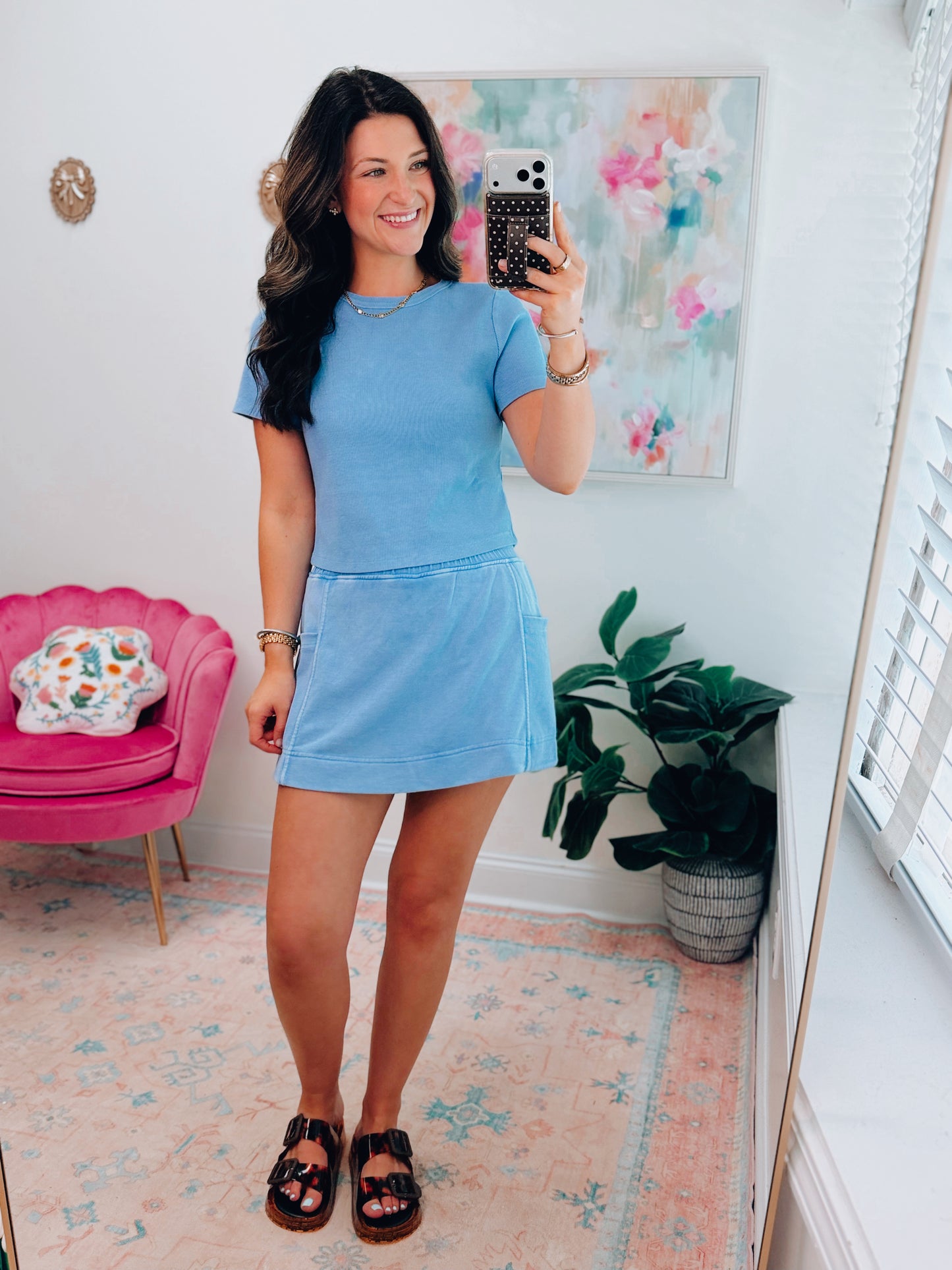 Daydream Ribbed Skort Set - Blue